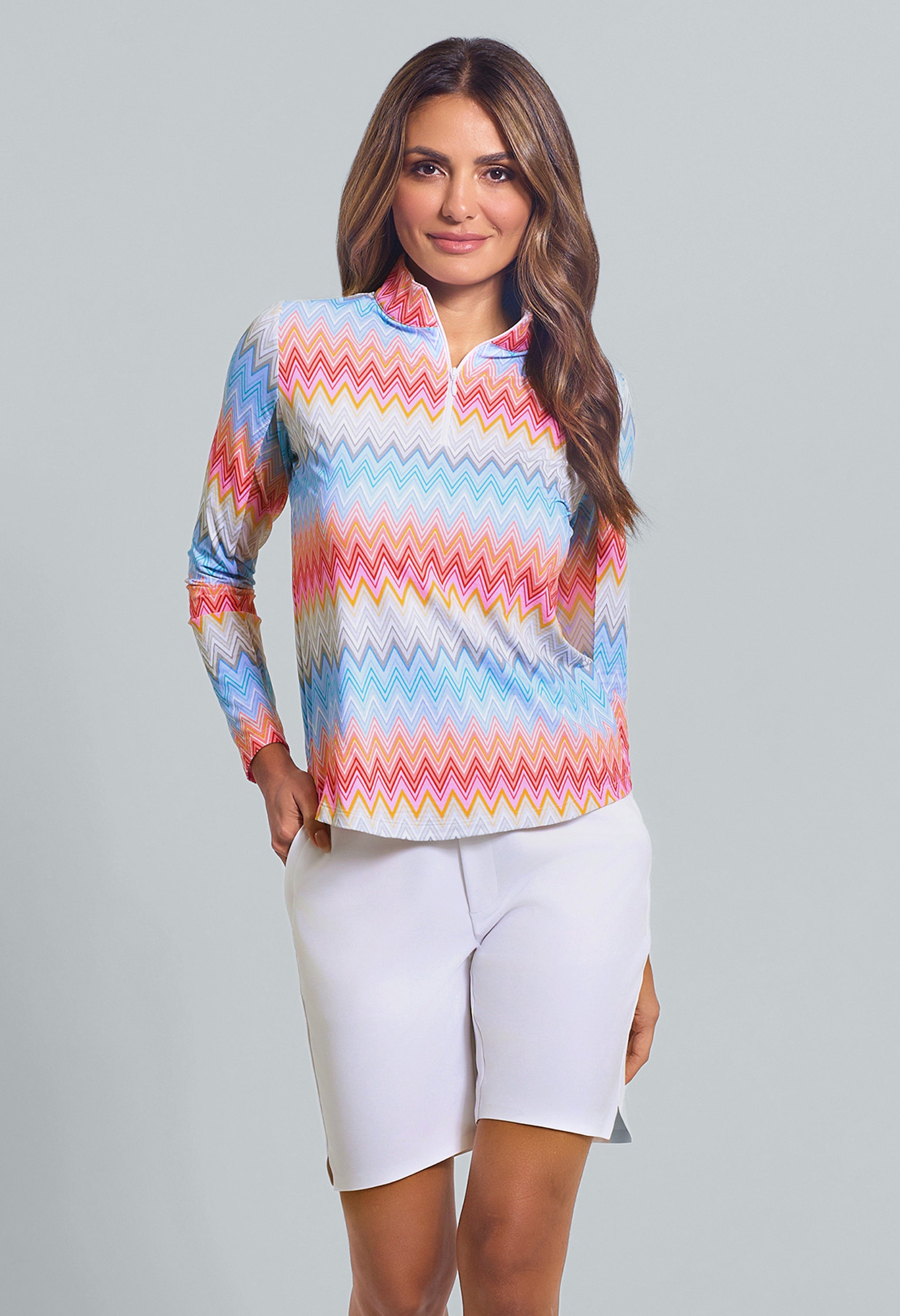 Susan Print UPF 50+ Long Sleeve Mock Neck Top | Women's Clothing