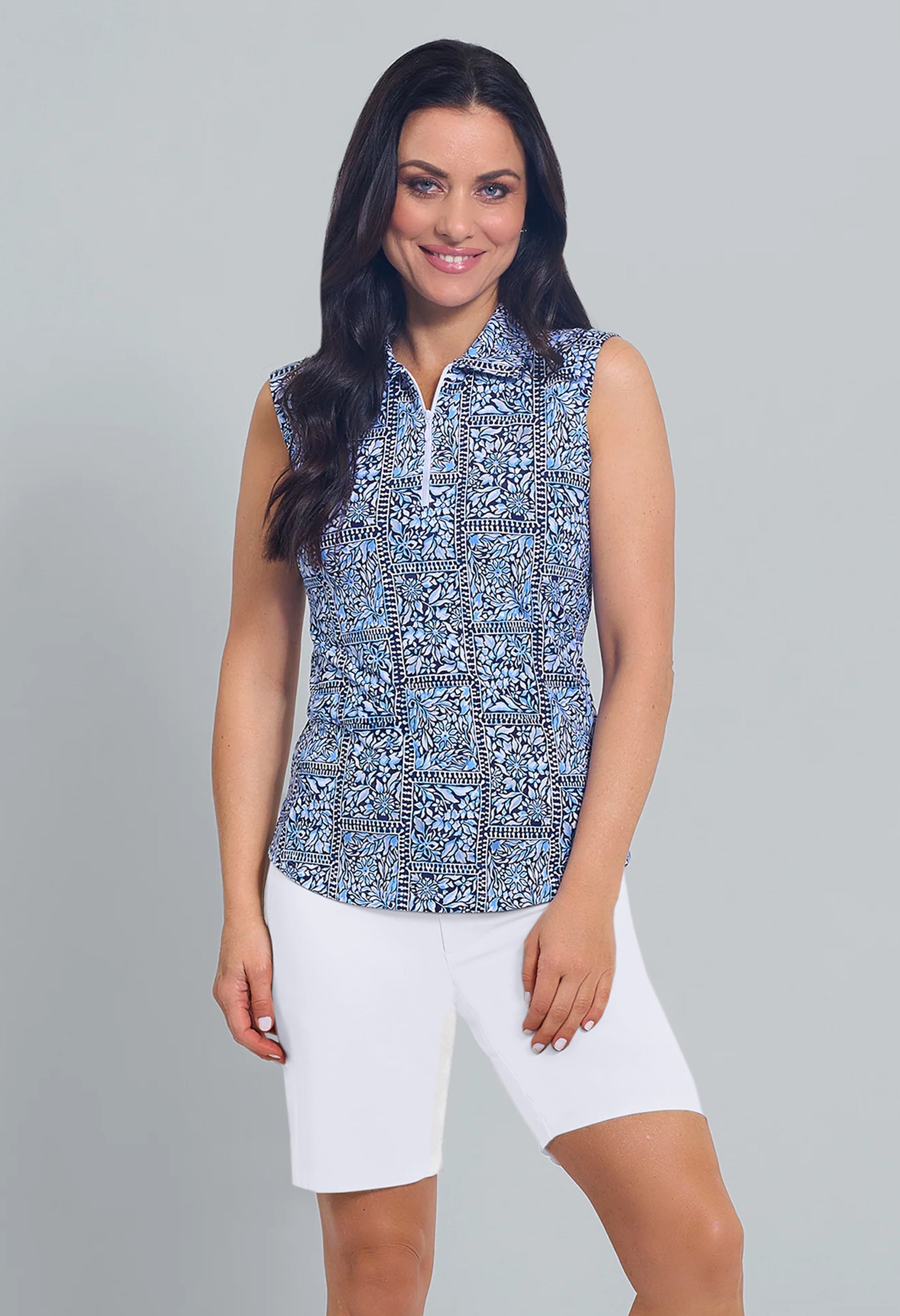 トップス ensou. sleeveless shirt sizeL Josie Print Sleeveless Polo | Sun Protection Tshirt | IBKUL