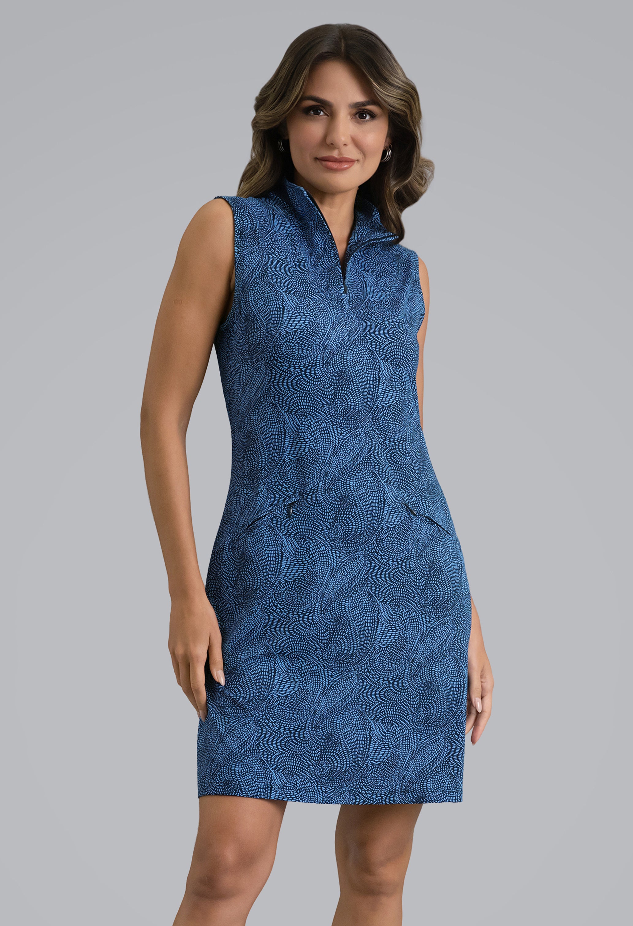 Stephanie Sleeveless Mock Neck Dress, Classic Navy/Peri / Stephanie / M