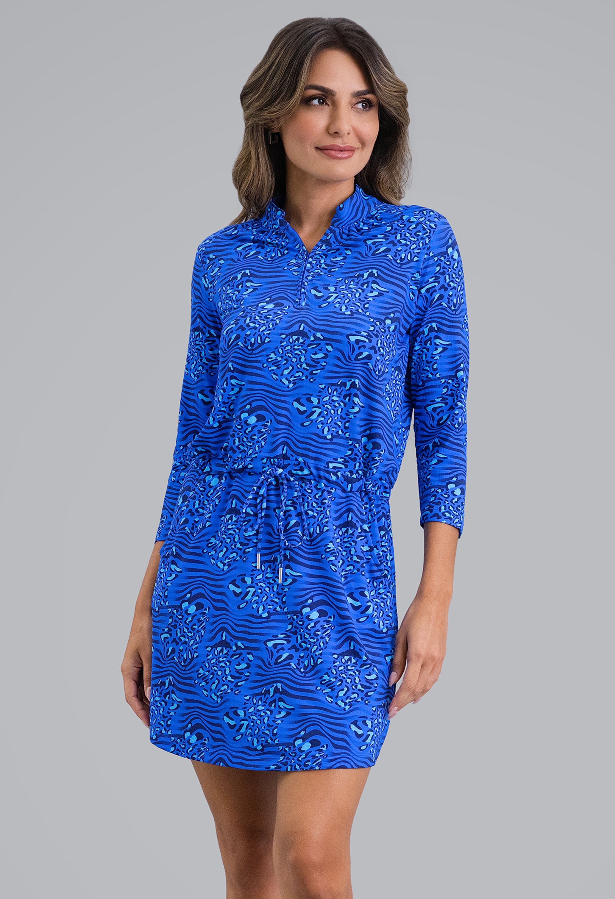 Yun 3/4 Sleeve Drawstring Dress, Blue / Yun / S