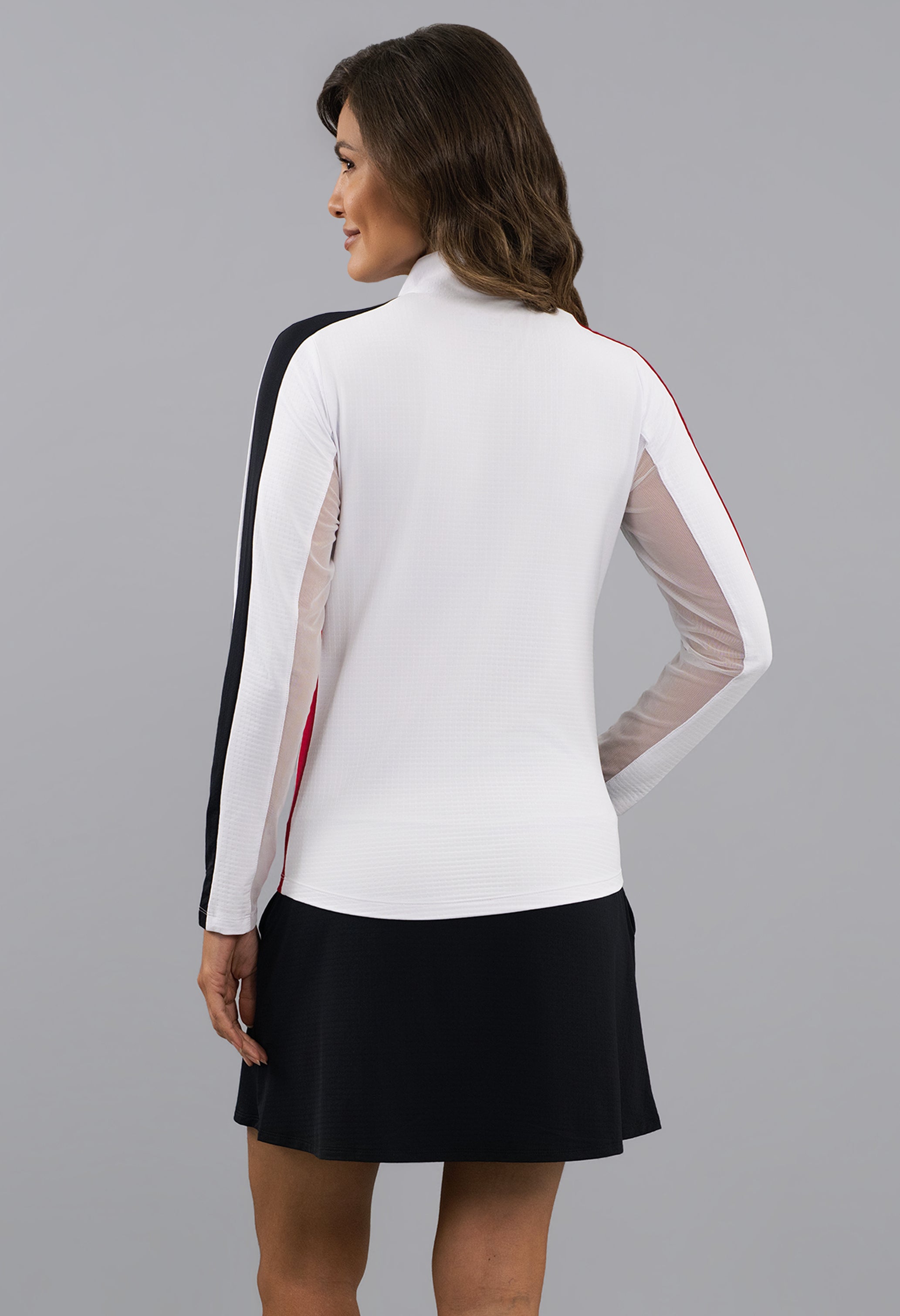 Color Block Print Long Sleeve Mock Neck Top