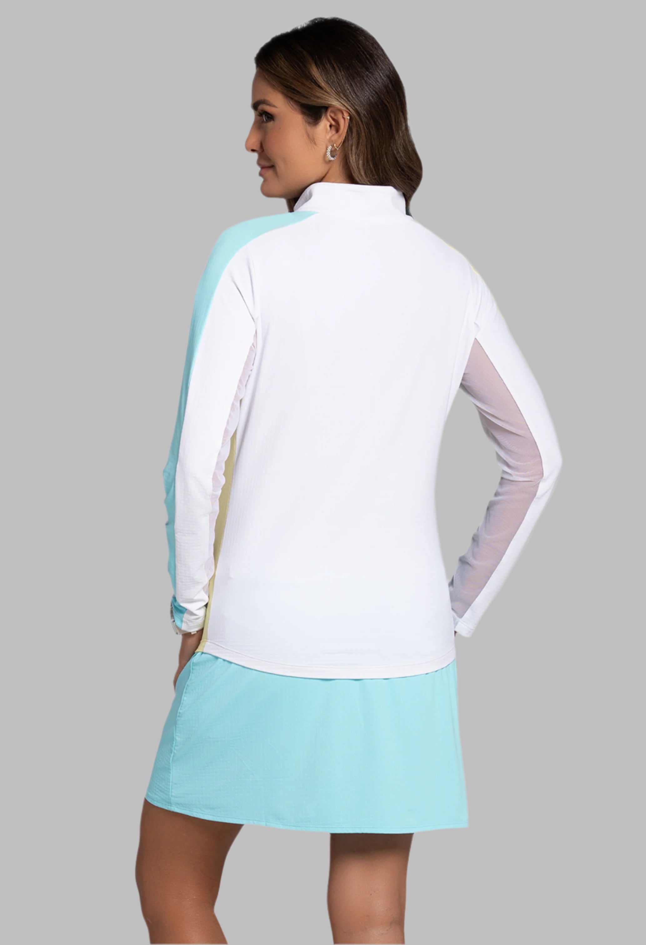 Color Block Print Long Sleeve Mock Neck Top