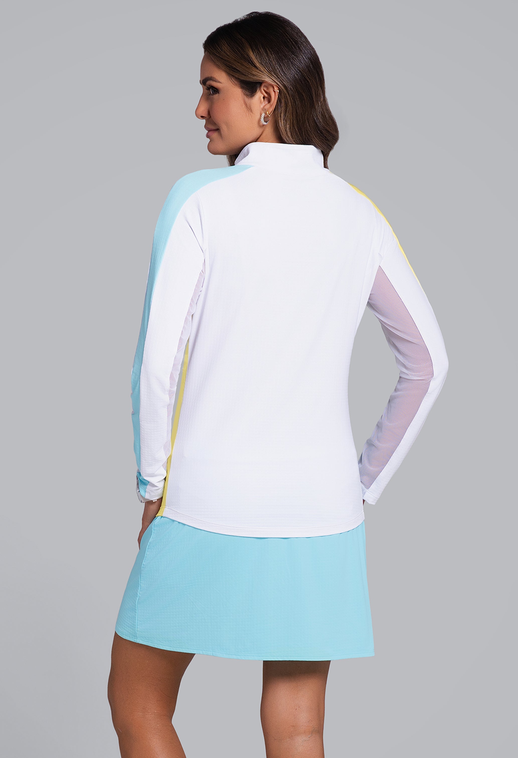 Color Block Print Long Sleeve Mock Neck Top