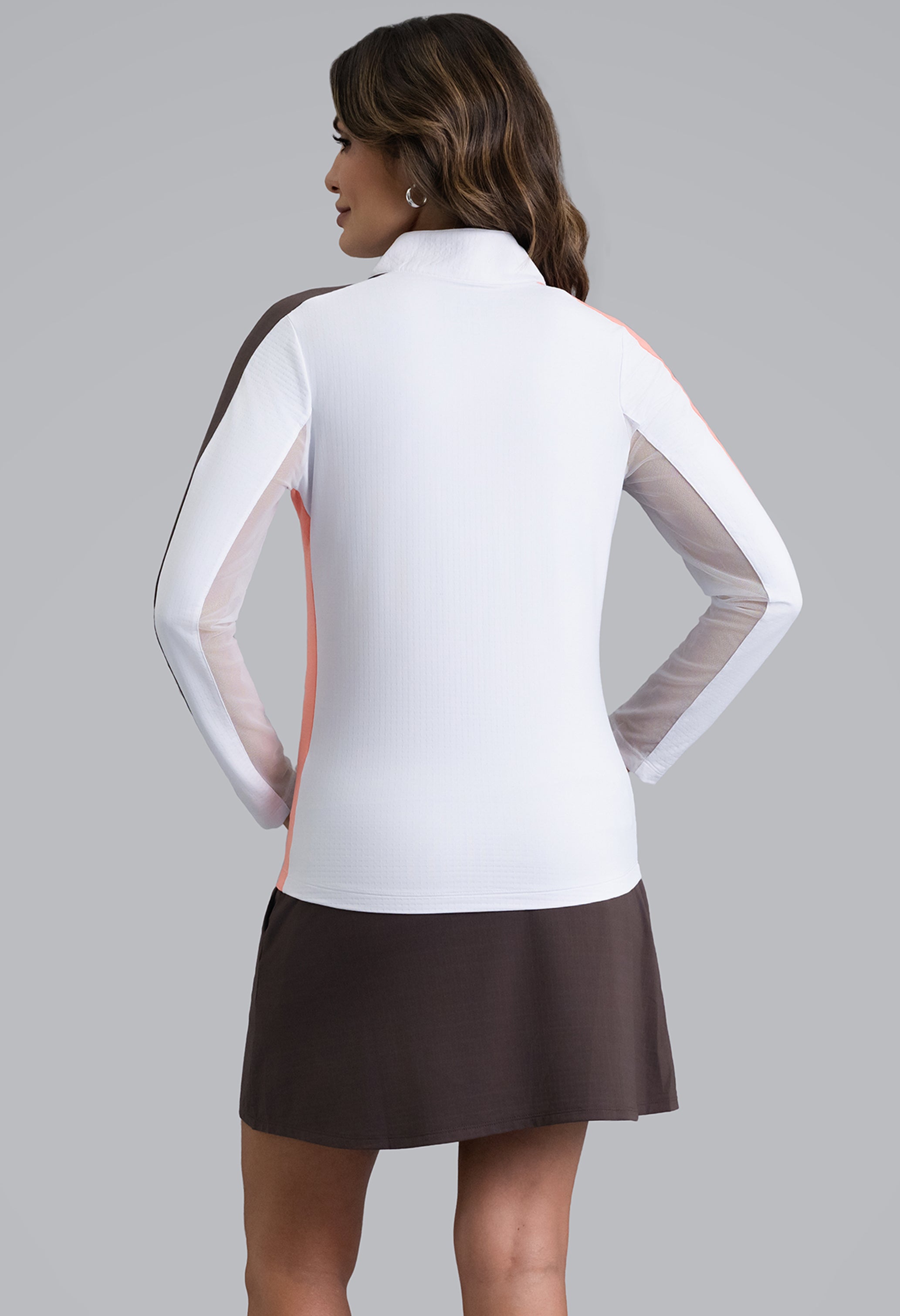 Color Block Print Long Sleeve Mock Neck Top