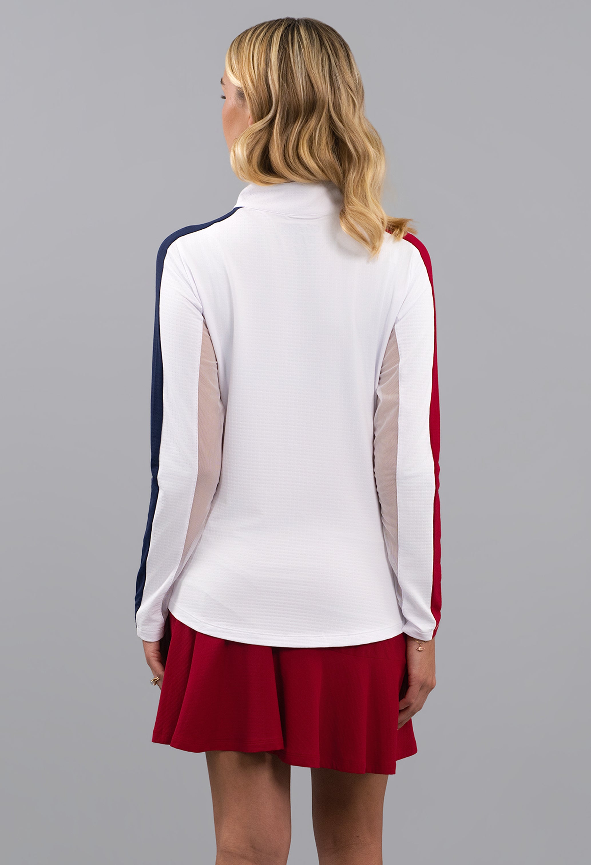 Color Block Print Long Sleeve Mock Neck Top