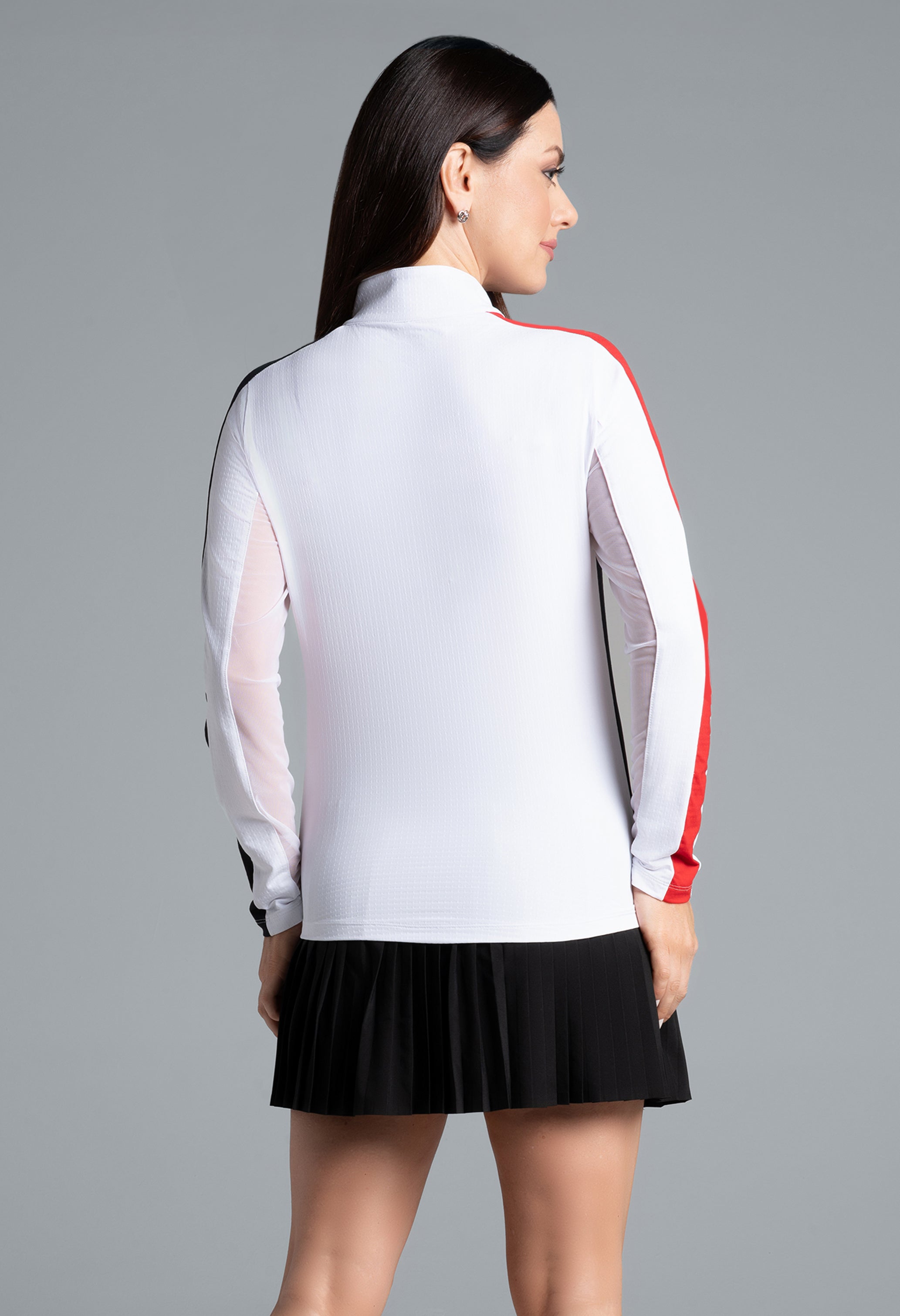 Color Block Print Long Sleeve Mock Neck Top