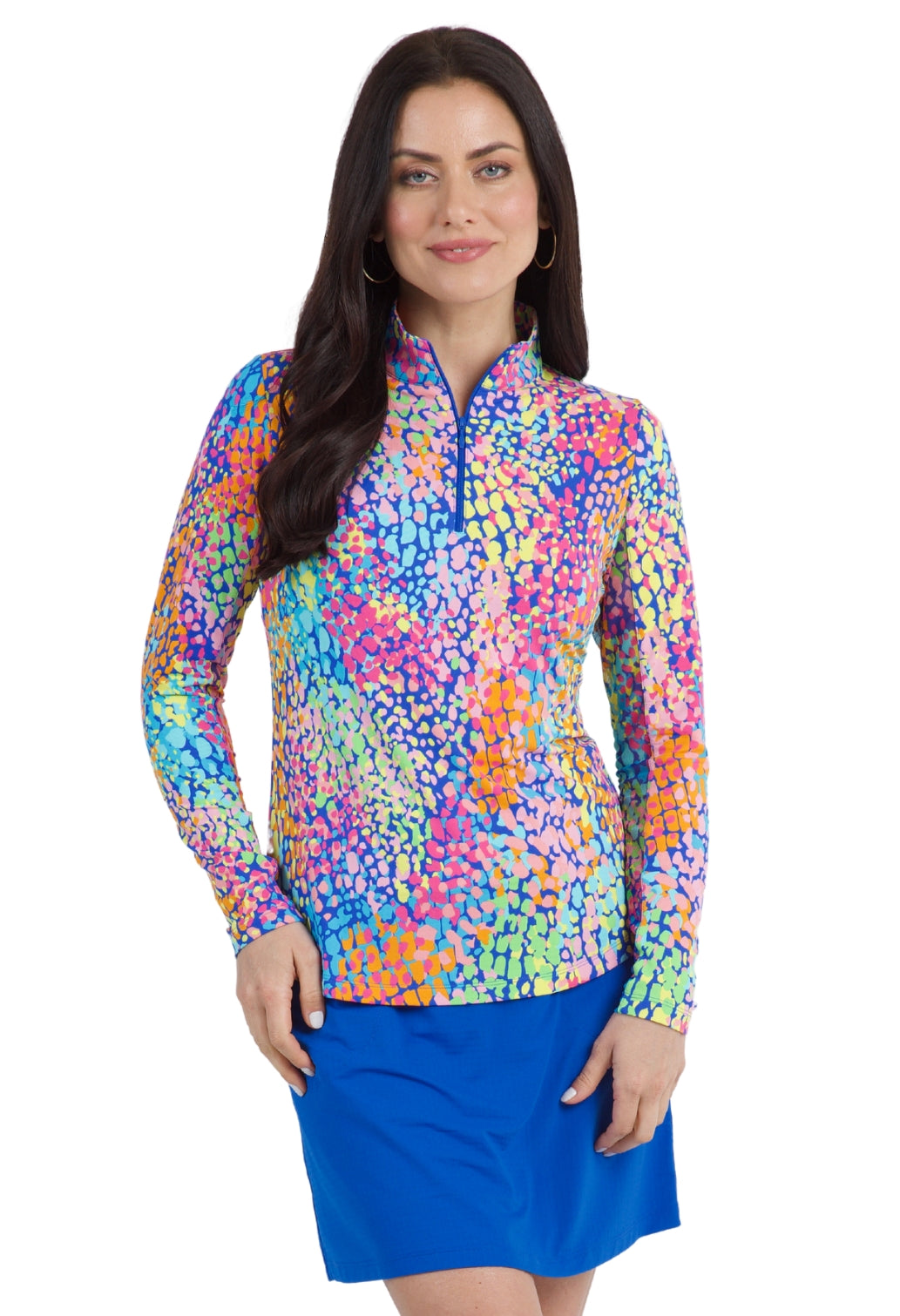 Camille Print Long Sleeve Mock Neck Top – 10076