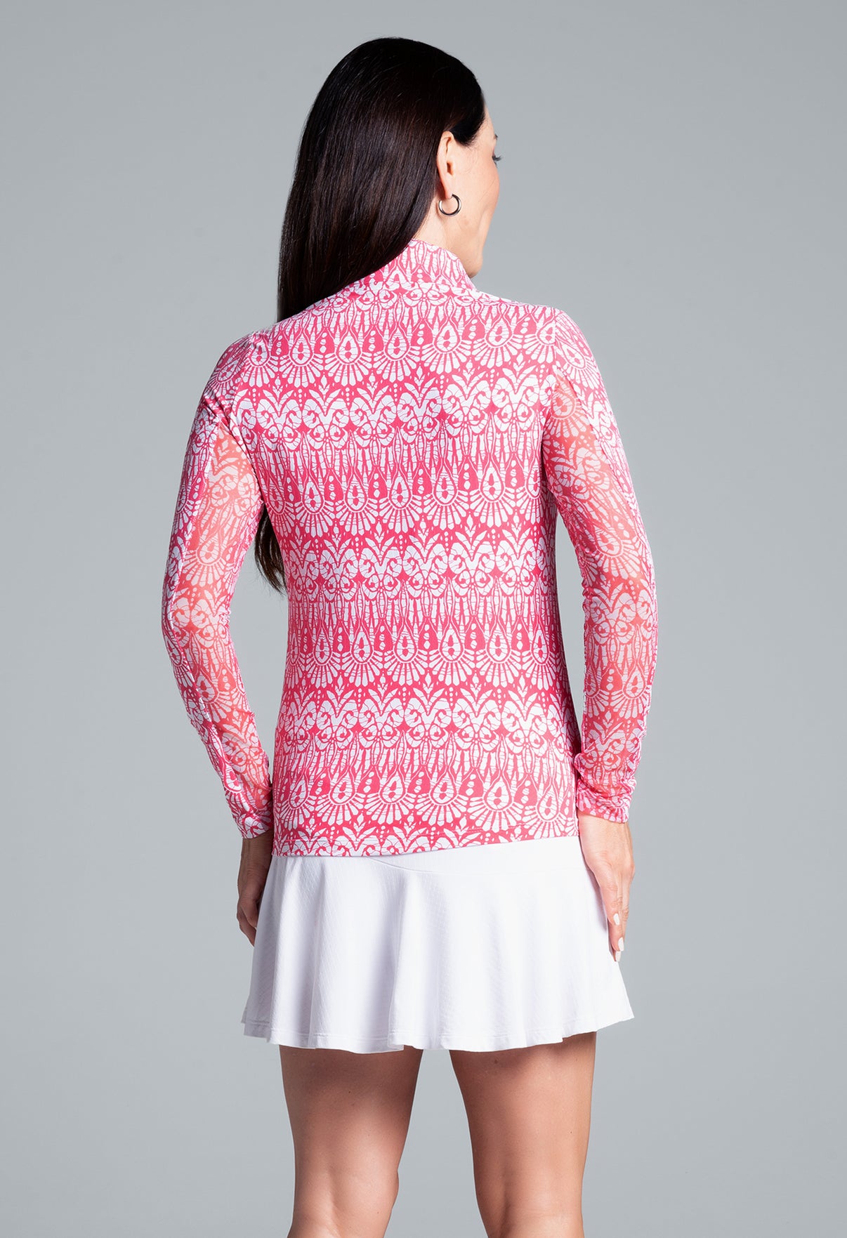 IBKÜL - Barbara Print Long Sleeve Mock Neck Top – 10086 - Color: Watermelon/White