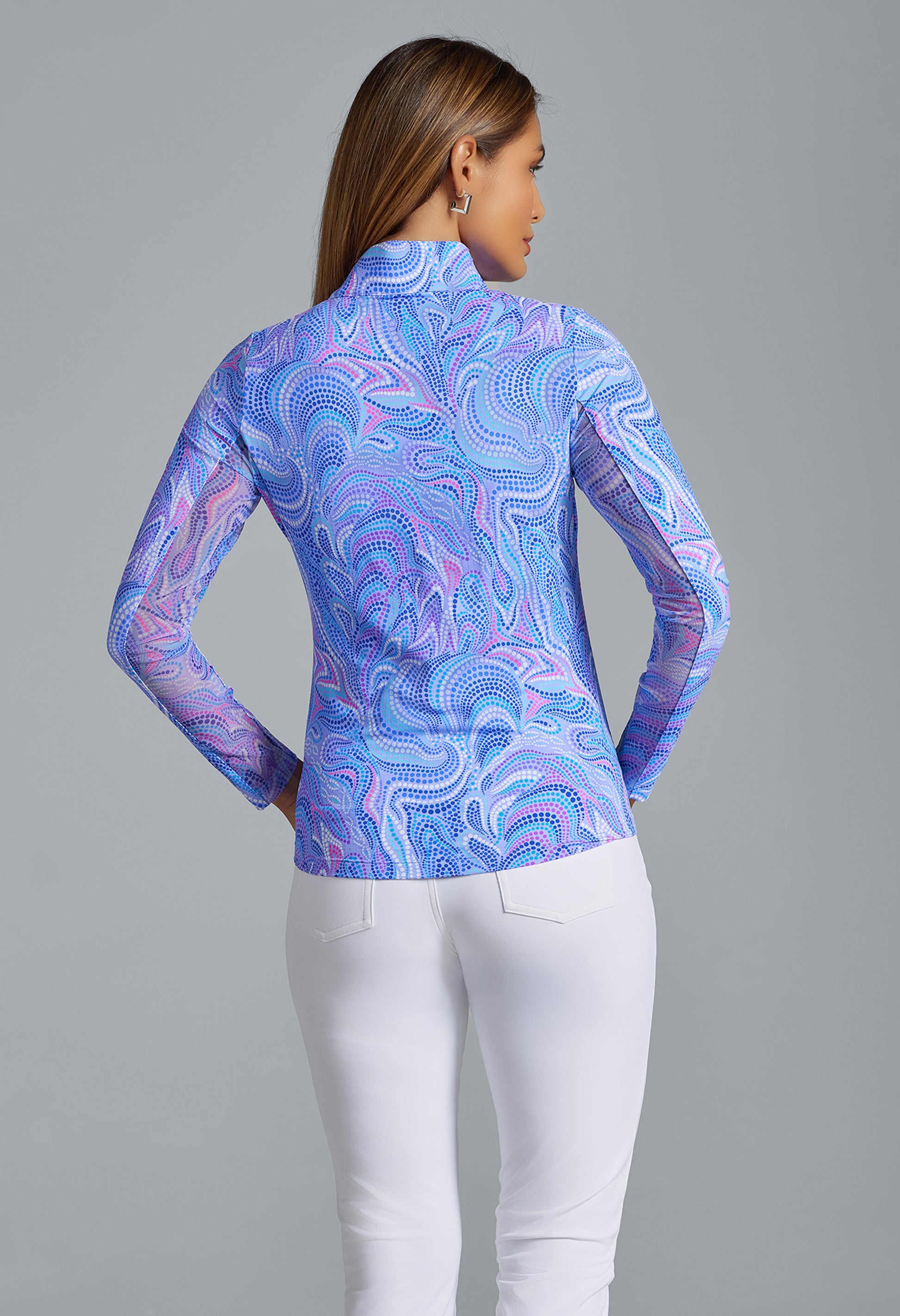 IBKÜL - Rebecca Print Long Sleeve Mock Neck Top – 10087 - Color: Lavender Multi