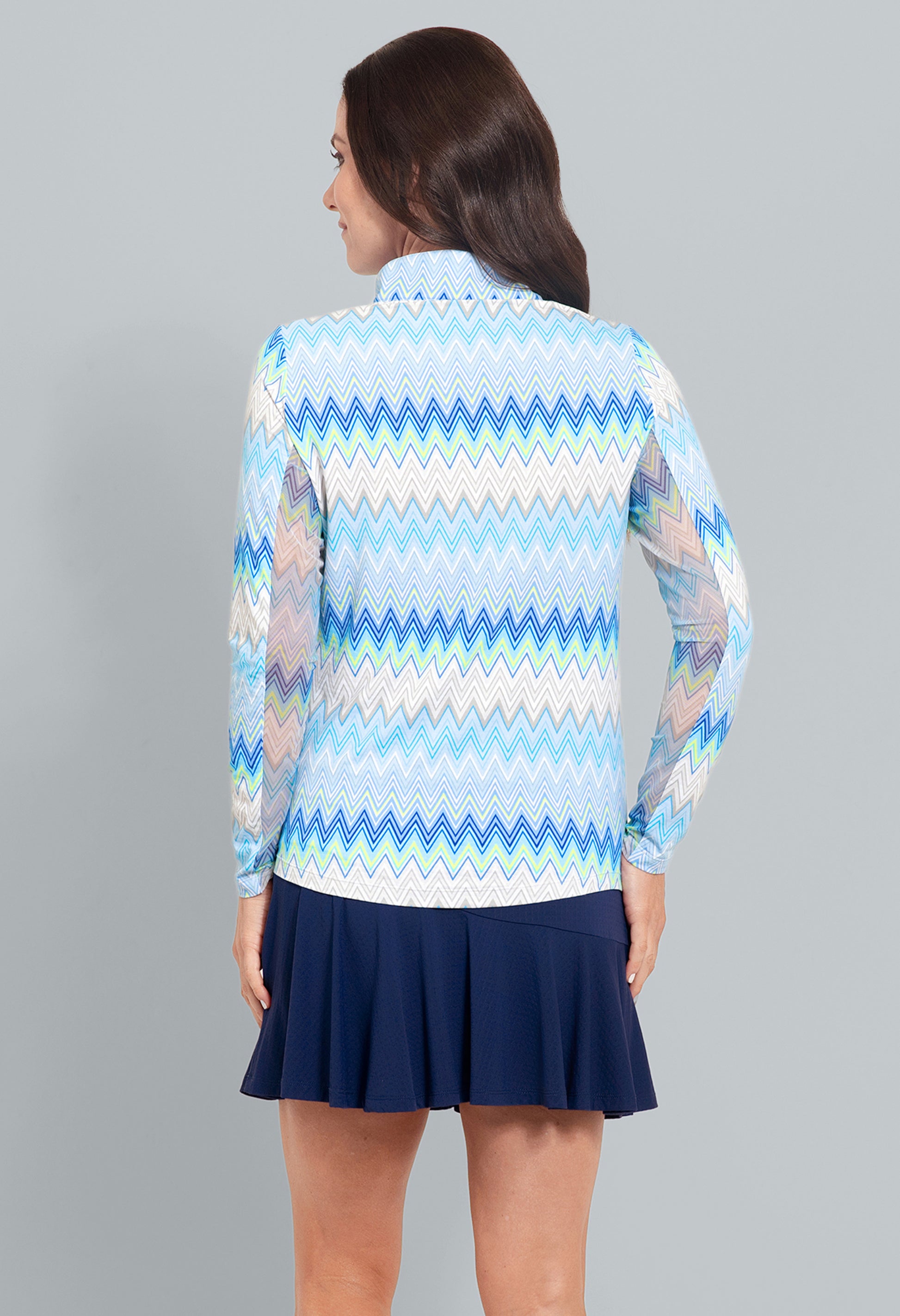IBKÜL - Susan Print Long Sleeve Mock Neck Top - Color: Seafoam Multi