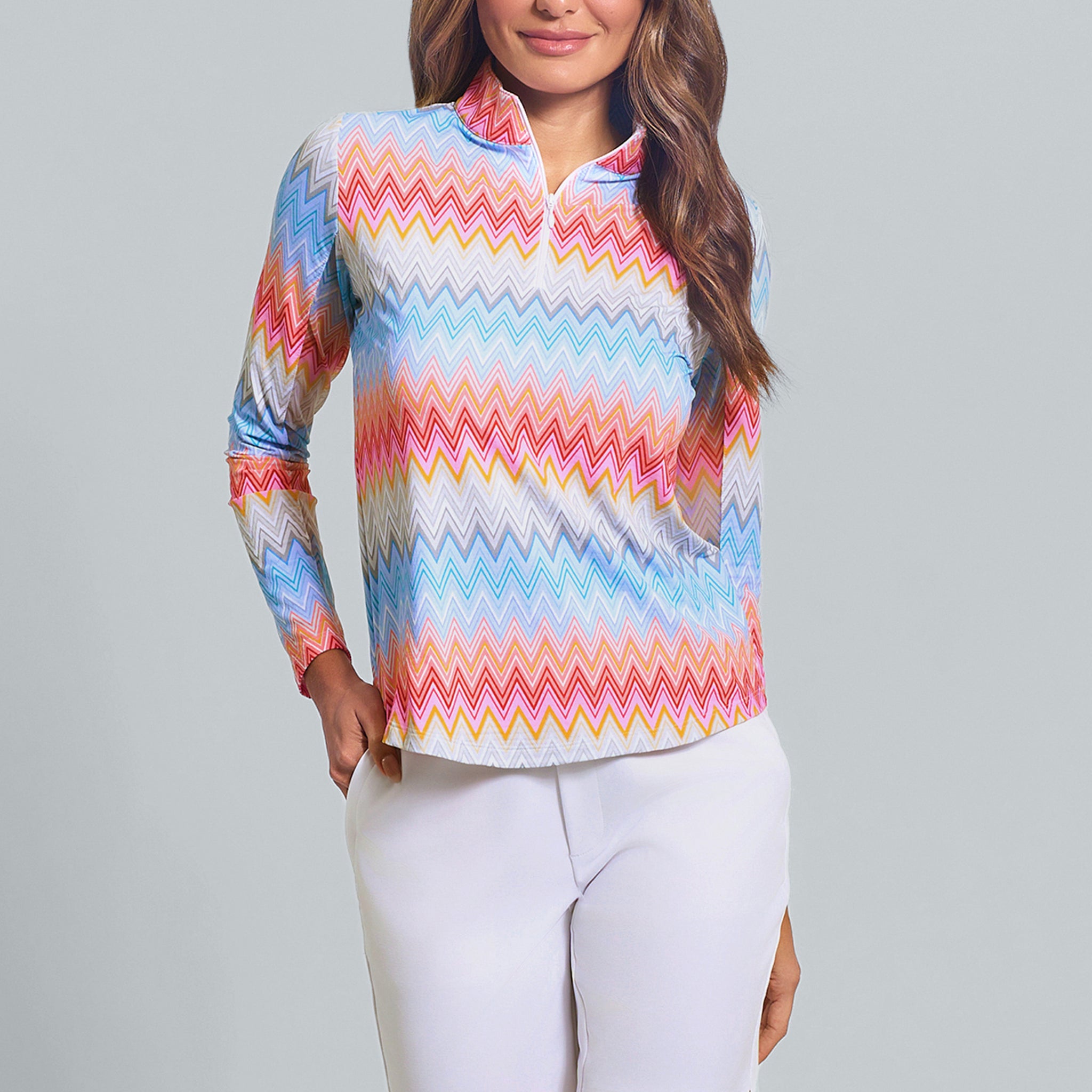 Susan Print Long Sleeve Mock Neck Top