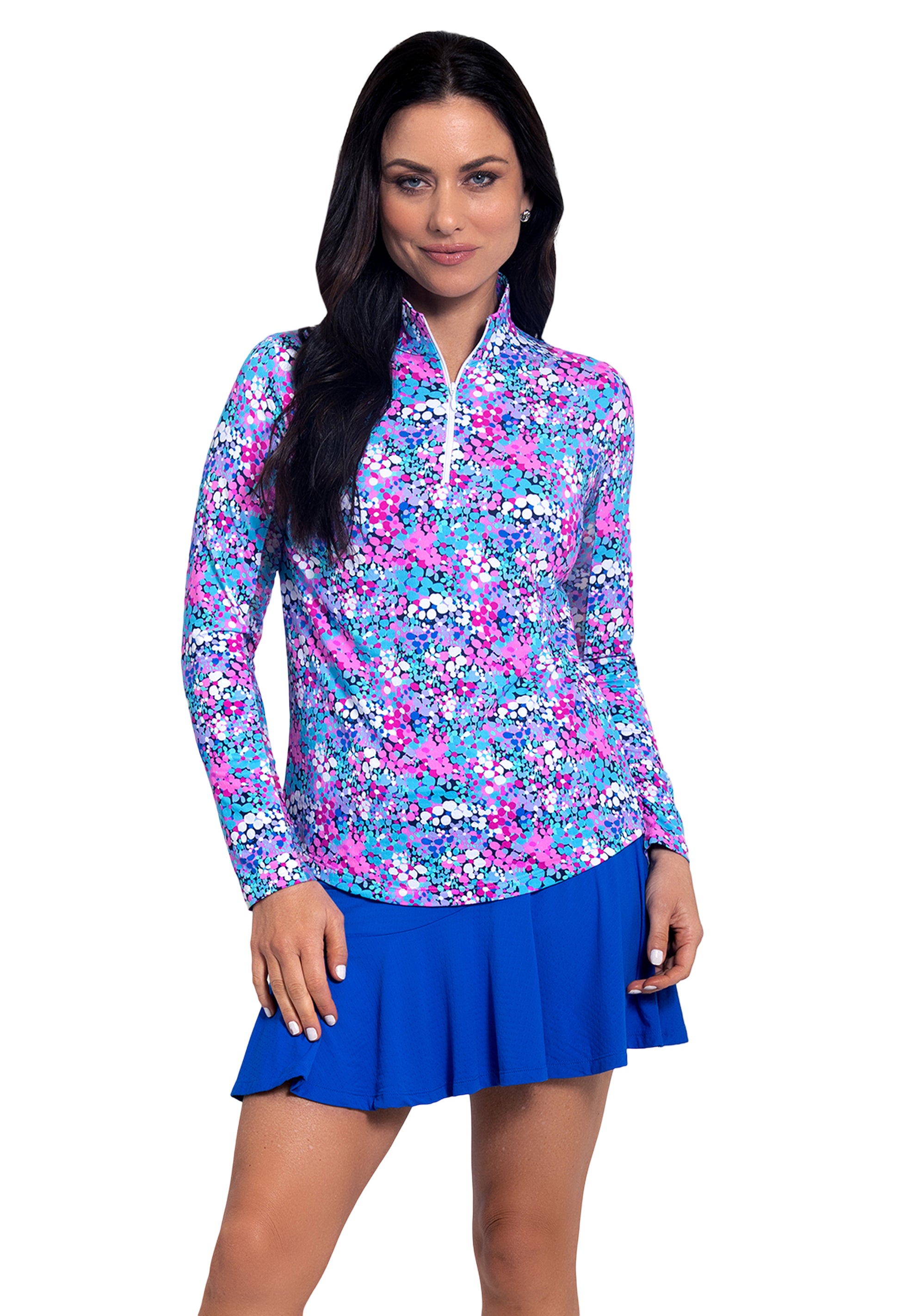 IBKÜL - Allana Print Long Sleeve Mock Neck Top - Color: Candy Pink Multi