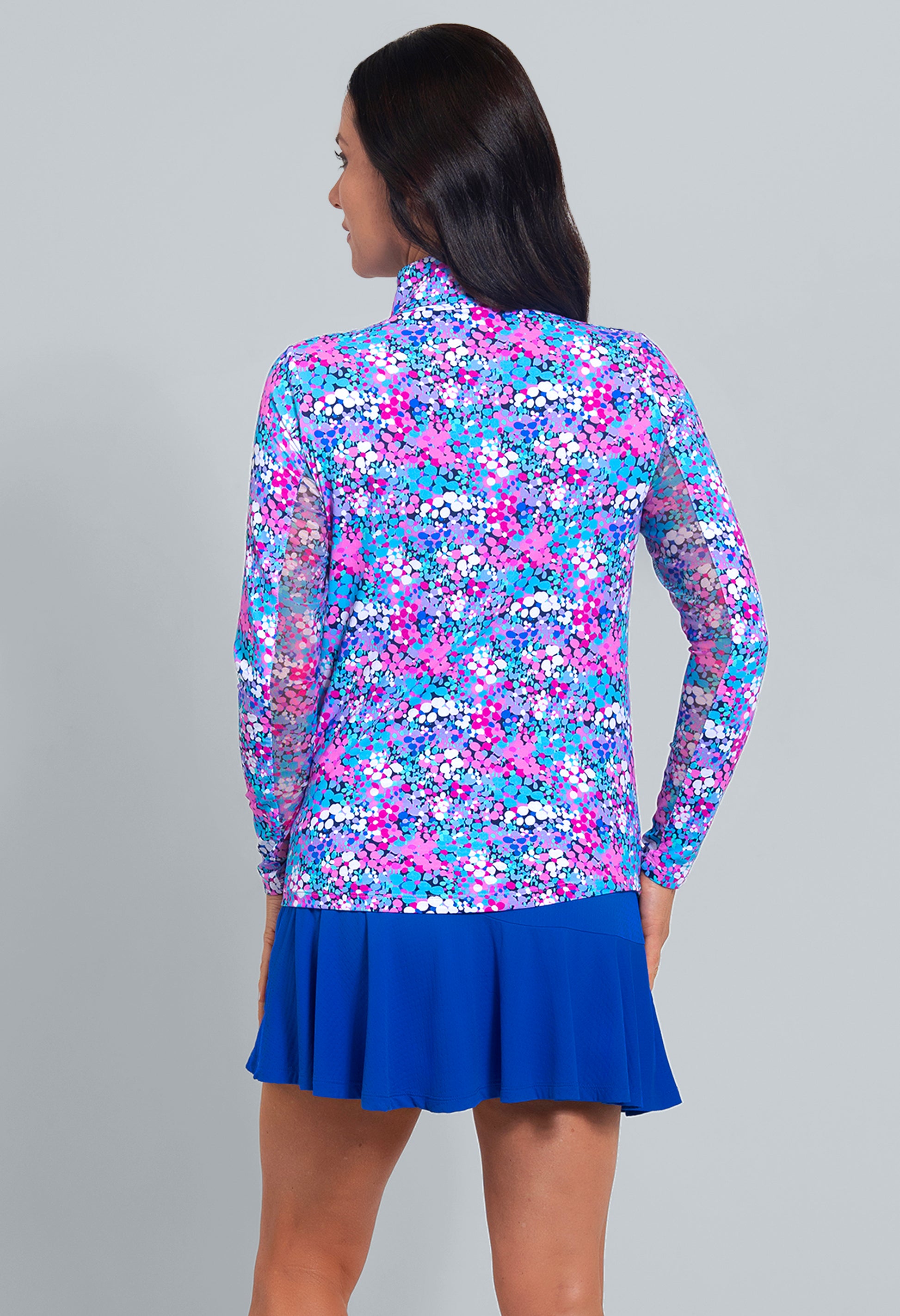 IBKÜL - Allana Print Long Sleeve Mock Neck Top - Color: Candy Pink Multi