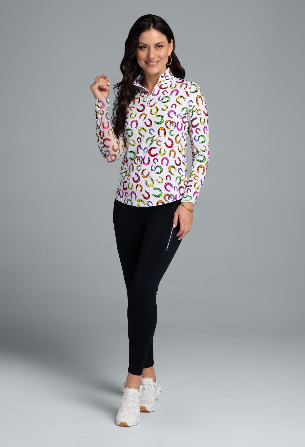 IBKÜL - Bella Print Long Sleeve Mock Neck Top - Color: Hot Pink Multi