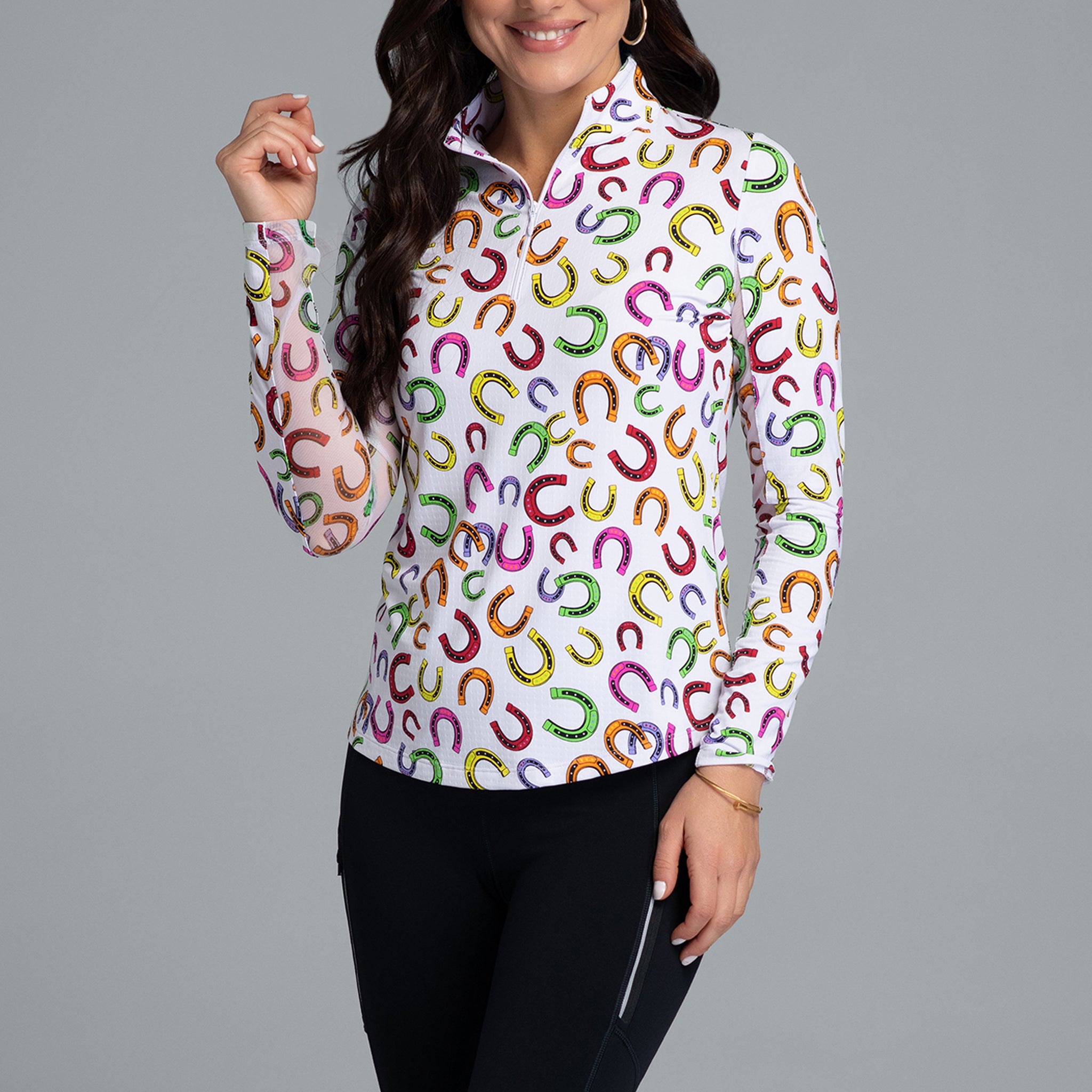 IBKÜL - Bella Print Long Sleeve Mock Neck Top - Color: Hot Pink Multi