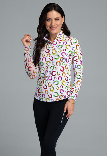 IBKÜL - Bella Print Long Sleeve Mock Neck Top - Color: Hot Pink Multi