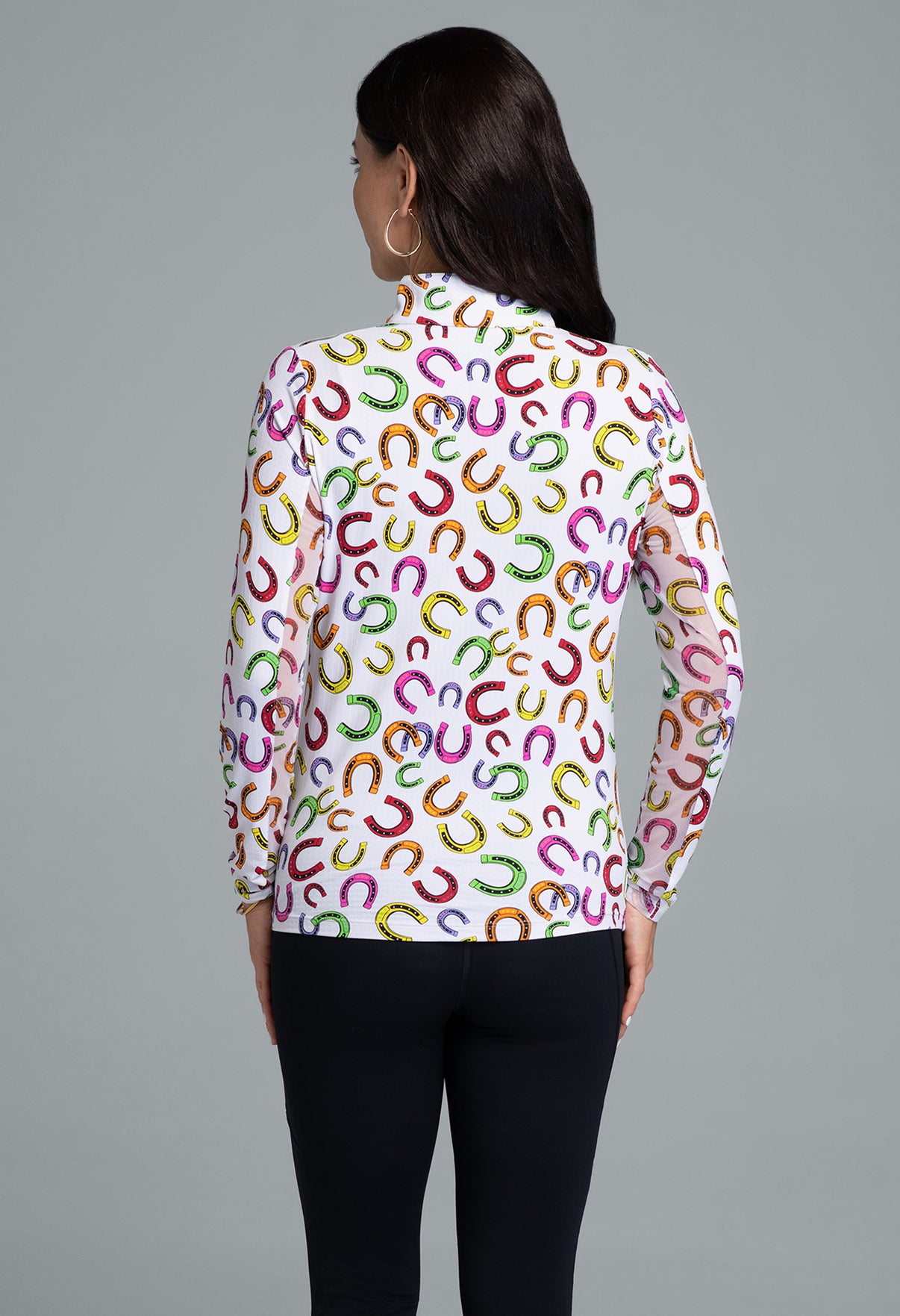 IBKÜL - Bella Print Long Sleeve Mock Neck Top - Color: Hot Pink Multi