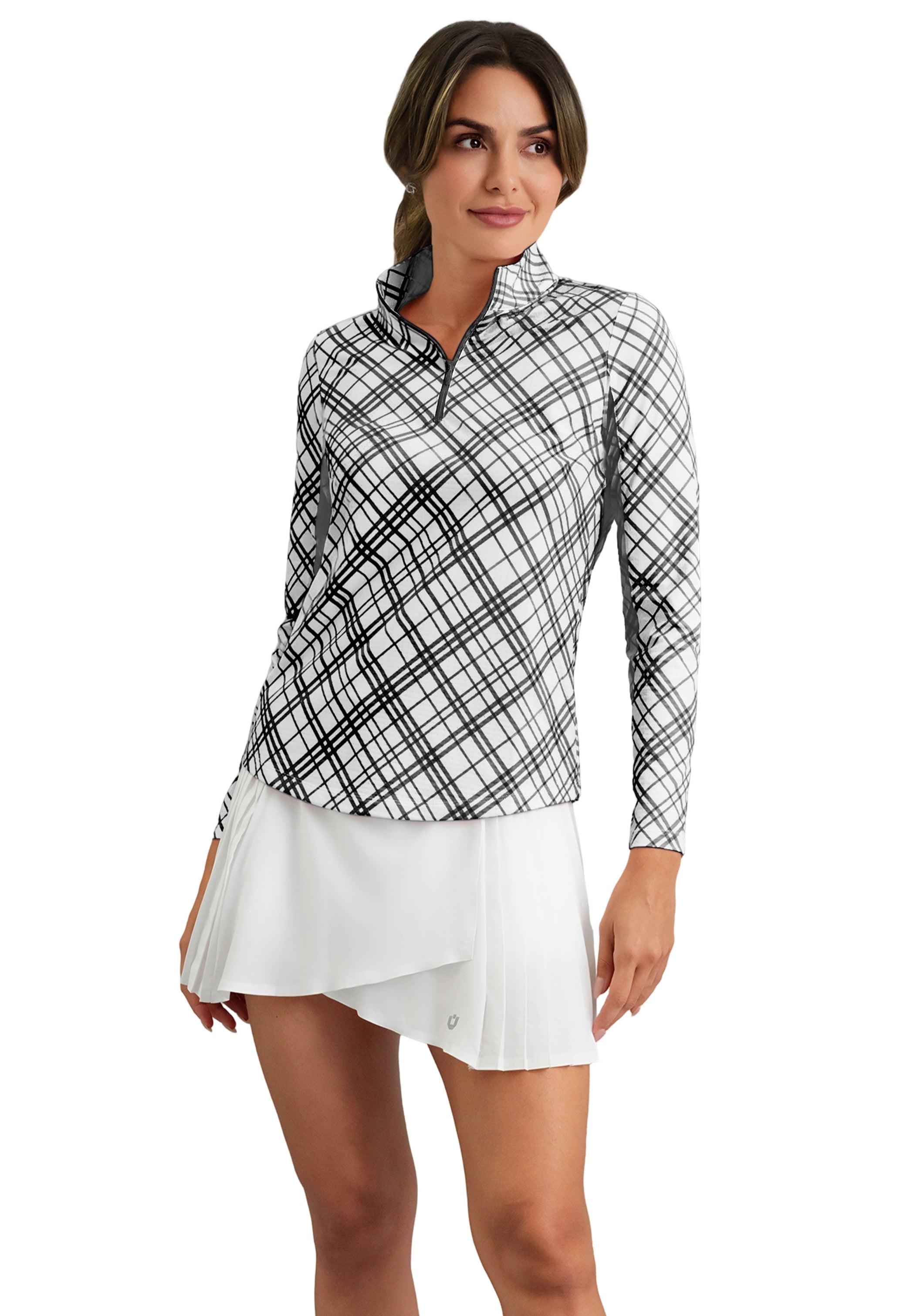 IBKÜL - Tony Print Long Sleeve Mock Neck Top - Color: Black/White