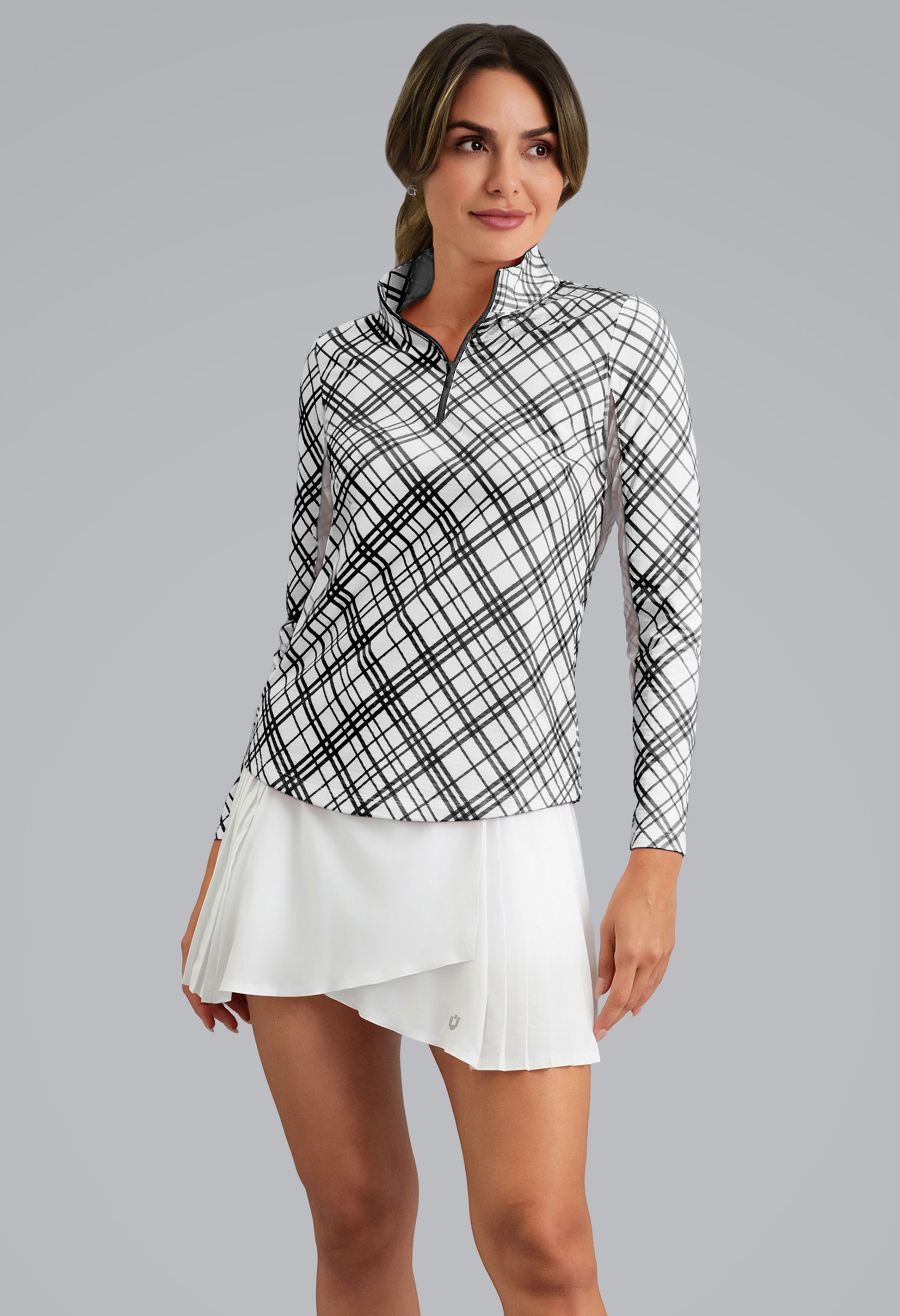 IBKÜL - Tony Print Long Sleeve Mock Neck Top - Color: Black/White