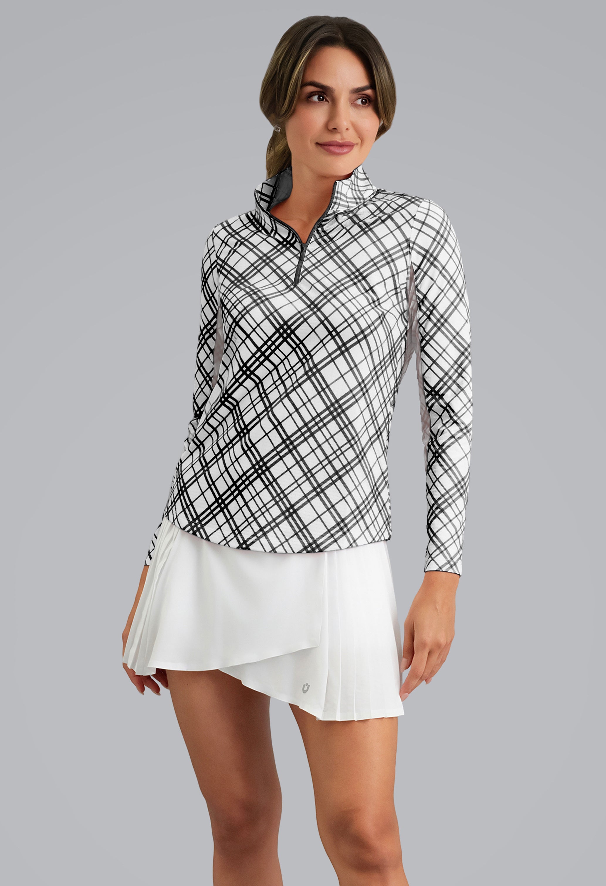 IBKÜL - Tony Print Long Sleeve Mock Neck Top - Color: Black/White