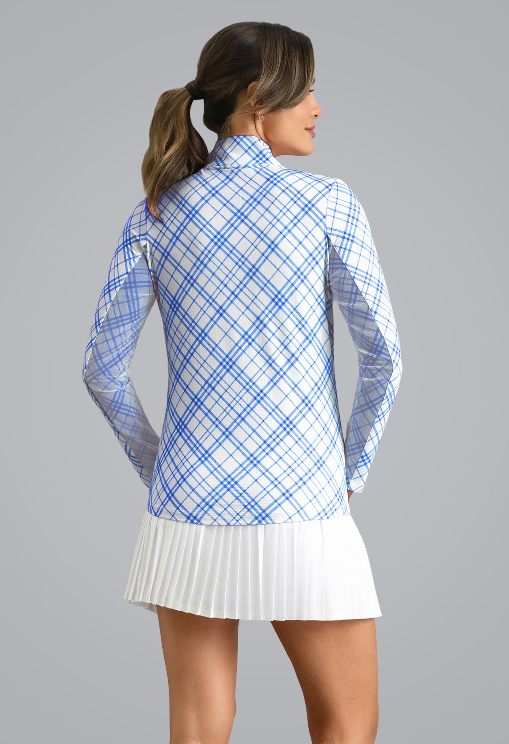 IBKÜL - Tony Print Long Sleeve Mock Neck Top - Color: Blue/White
