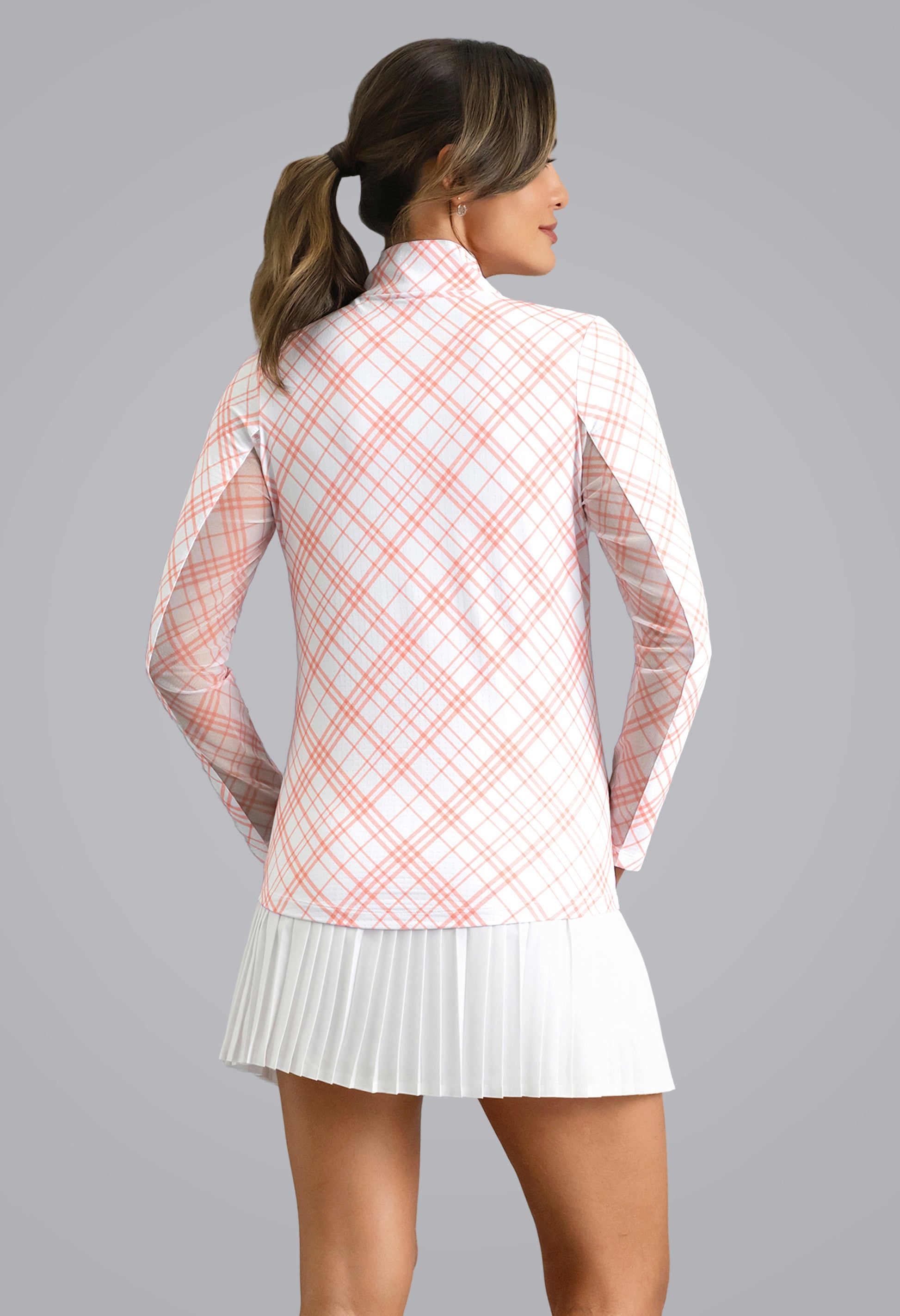 IBKÜL - Tony Print Long Sleeve Mock Neck Top - Color: Peach/White