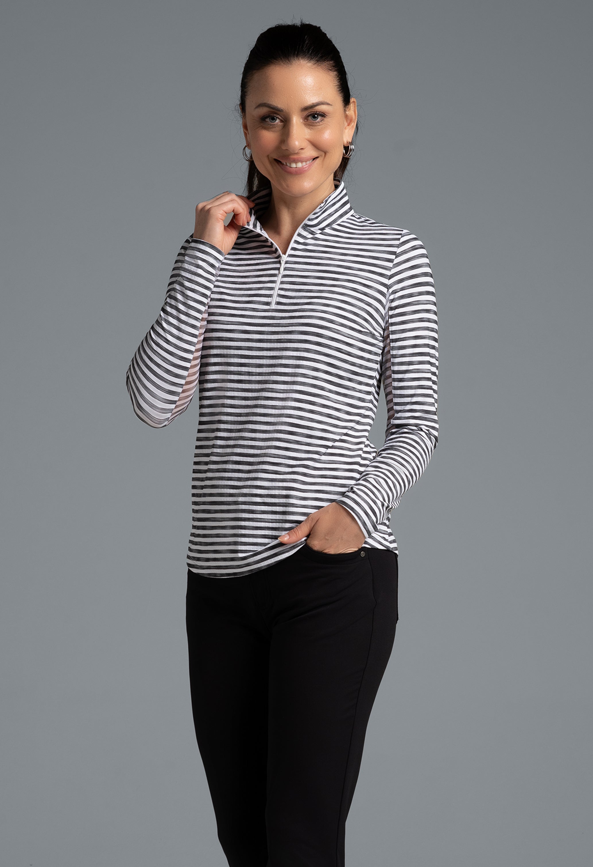 Landon Stripe II Print Long Sleeve Mock Neck Top – 10164 | IBKÜL