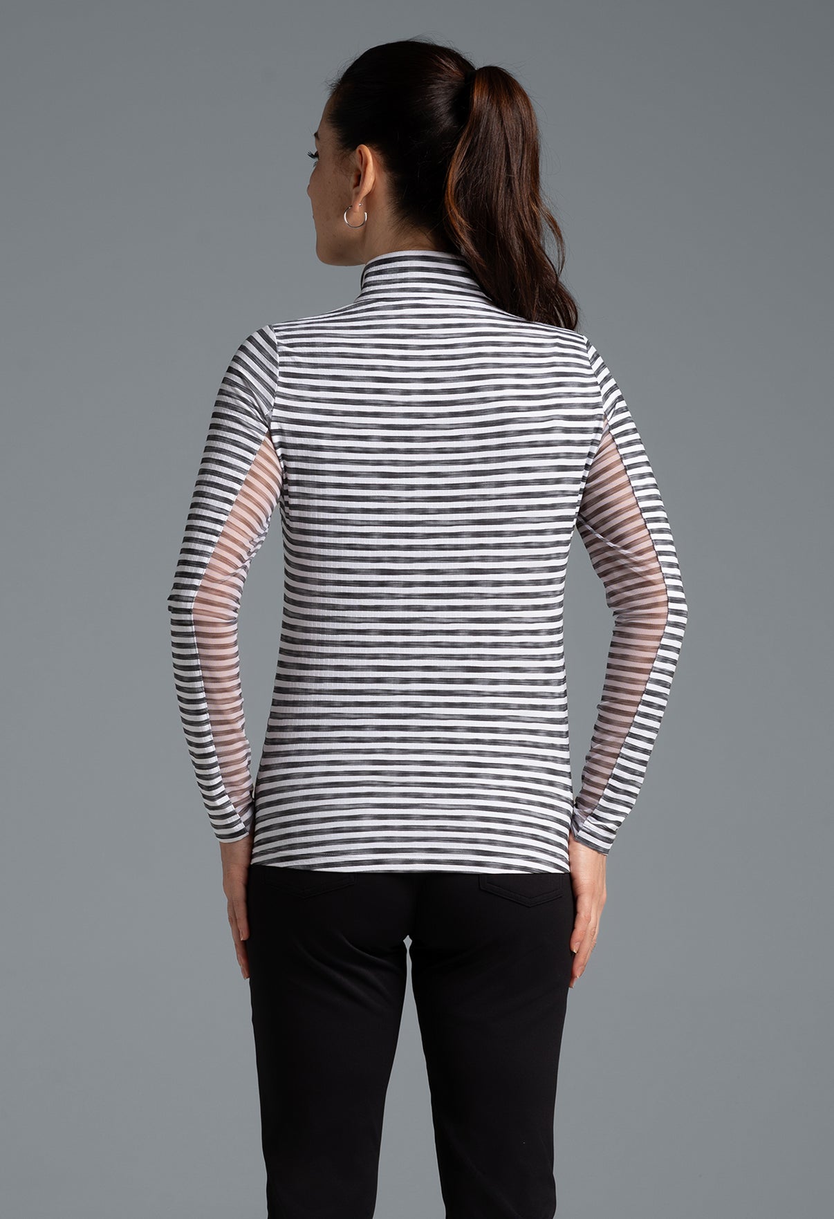 IBKÜL - Landon Stripe II Print Long Sleeve Mock Neck Top – 10164 - Color: Black/White
