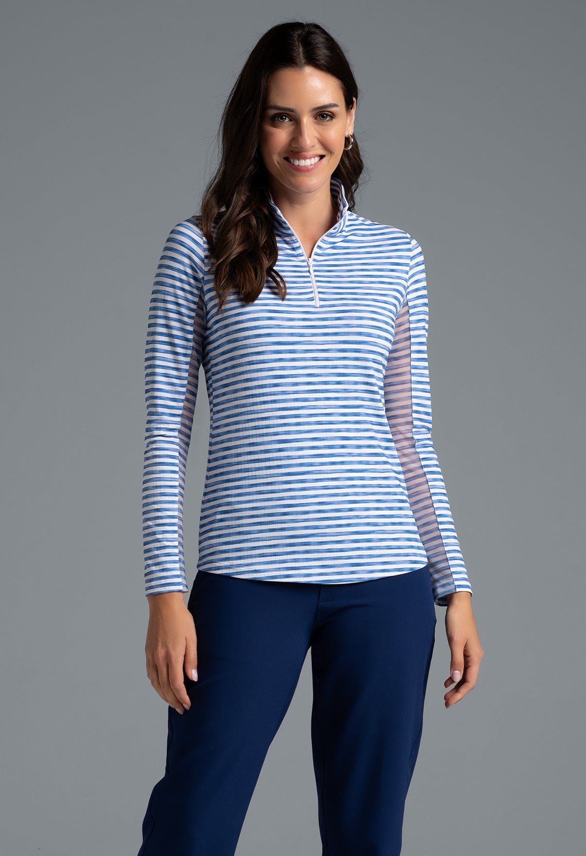 IBKÜL - Landon Stripe II Print Long Sleeve Mock Neck Top – 10164 - Color: Ink/White