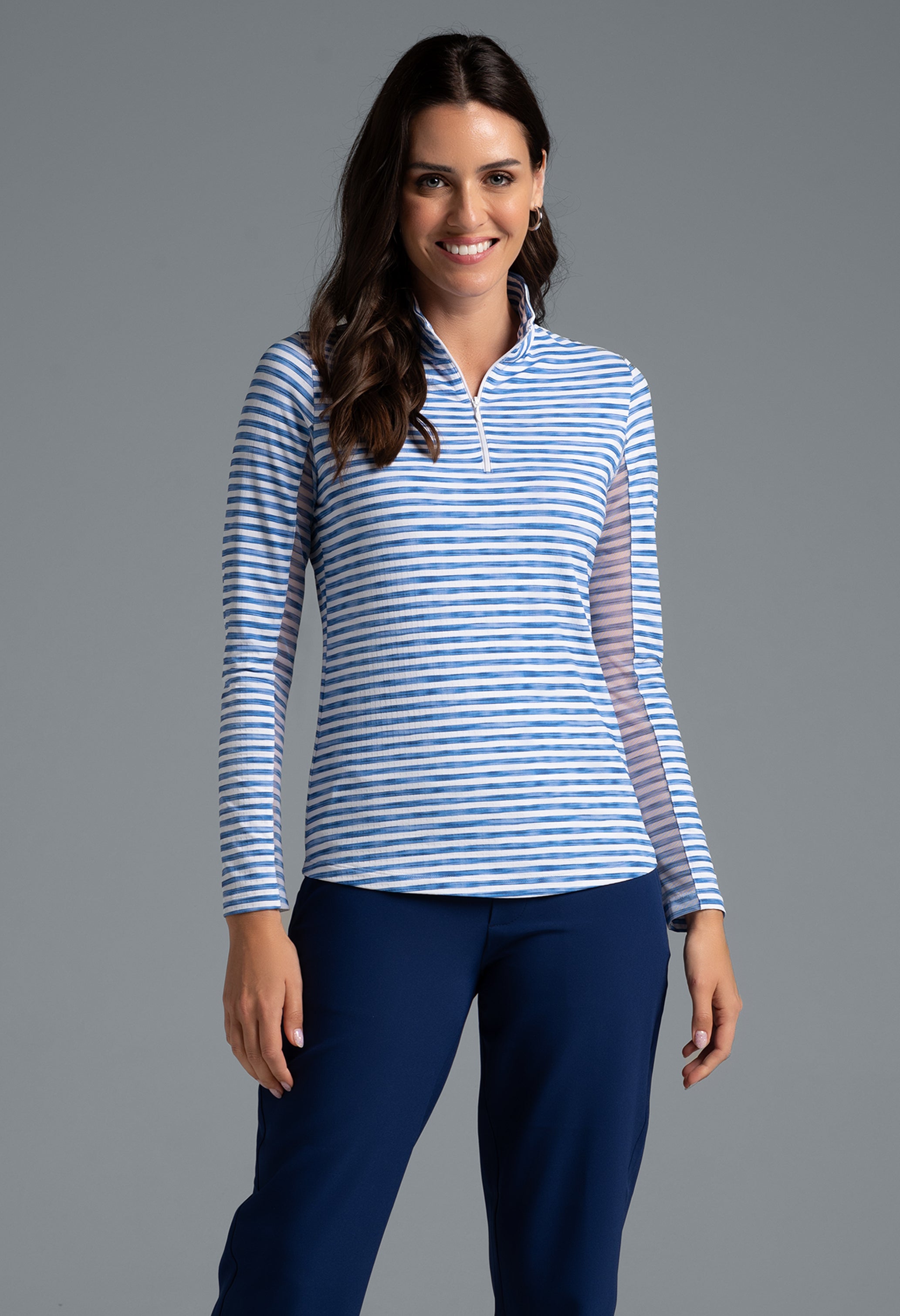 IBKÜL - Landon Stripe II Print Long Sleeve Mock Neck Top – 10164 - Color: Ink/White