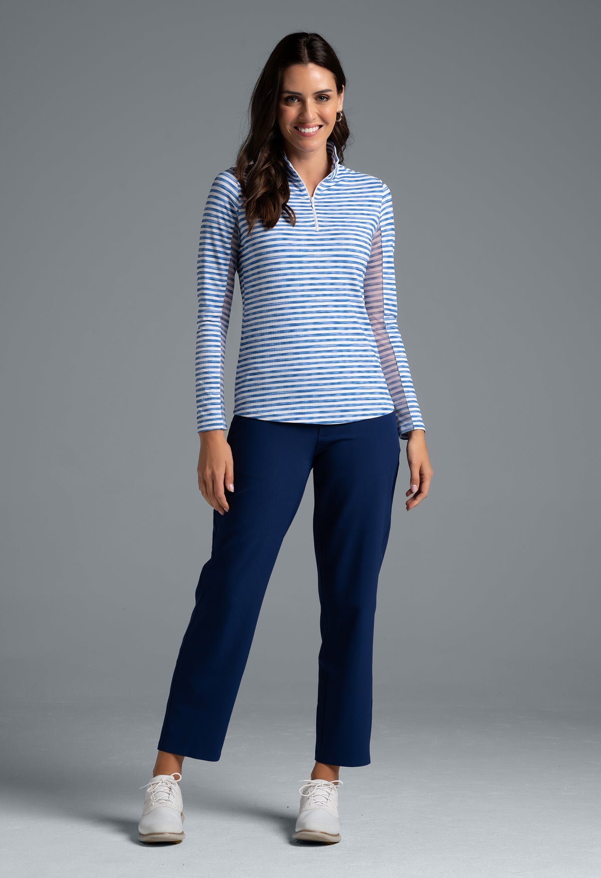 IBKÜL - Landon Stripe II Print Long Sleeve Mock Neck Top – 10164 - Color: Ink/White