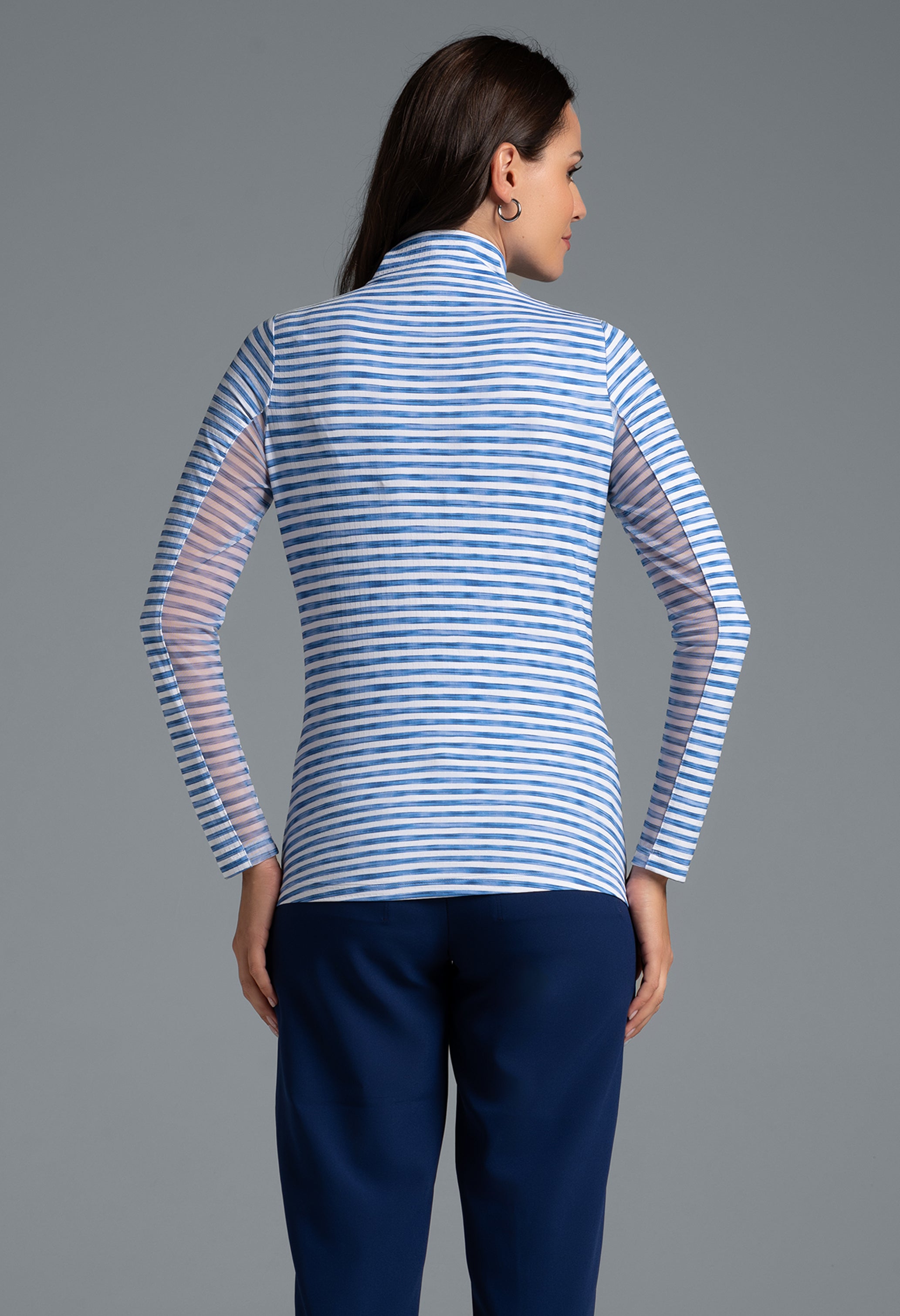 IBKÜL - Landon Stripe II Print Long Sleeve Mock Neck Top – 10164 - Color: Ink/White