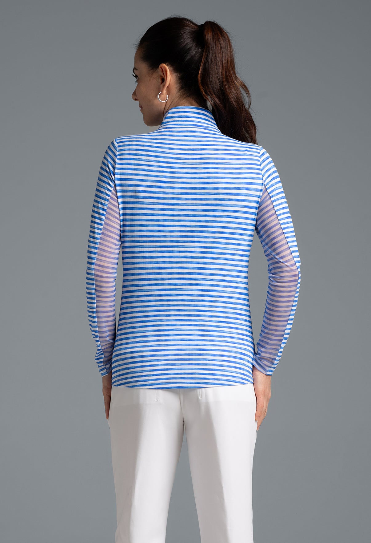 IBKÜL - Landon Stripe II Print Long Sleeve Mock Neck Top – 10164 - Color: Royal/White