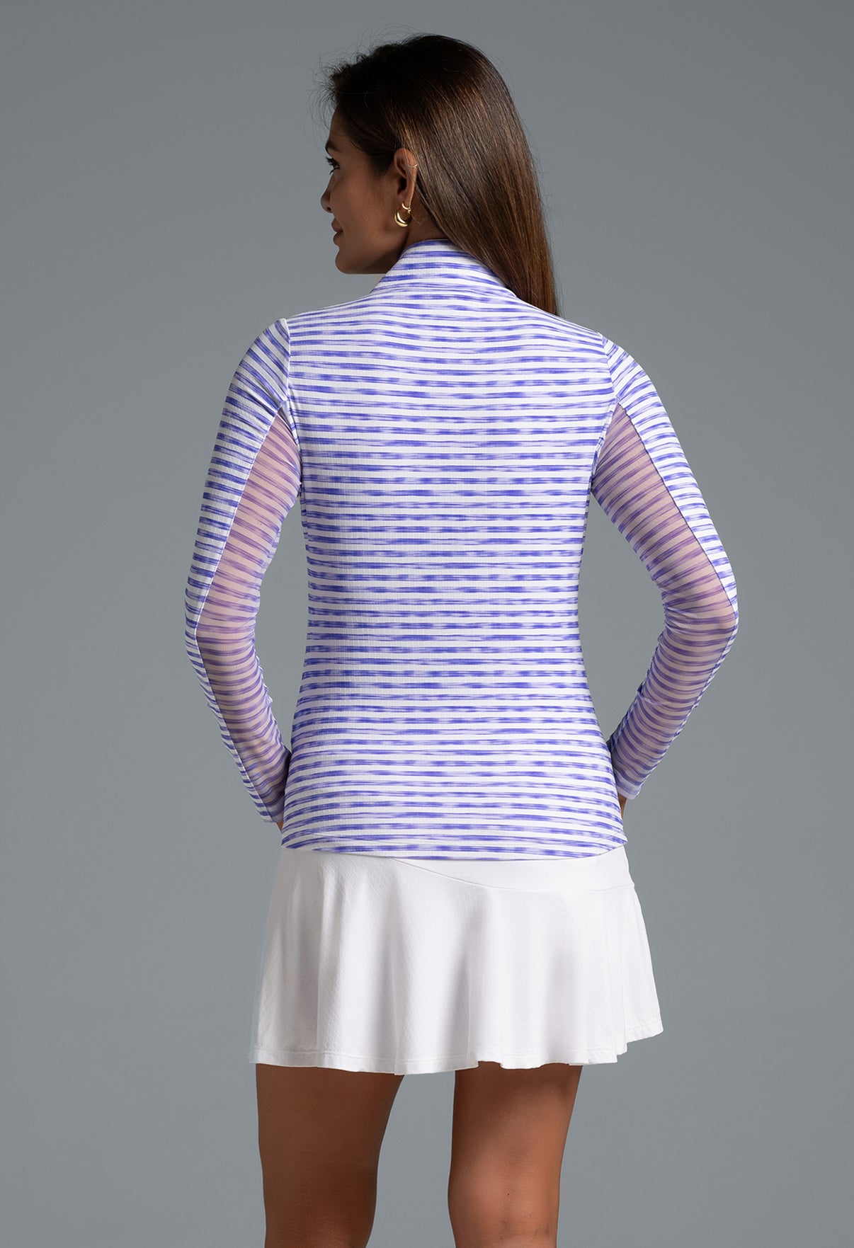 IBKÜL - Landon Stripe II Print Long Sleeve Mock Neck Top – 10164 - Color: Lavender/White