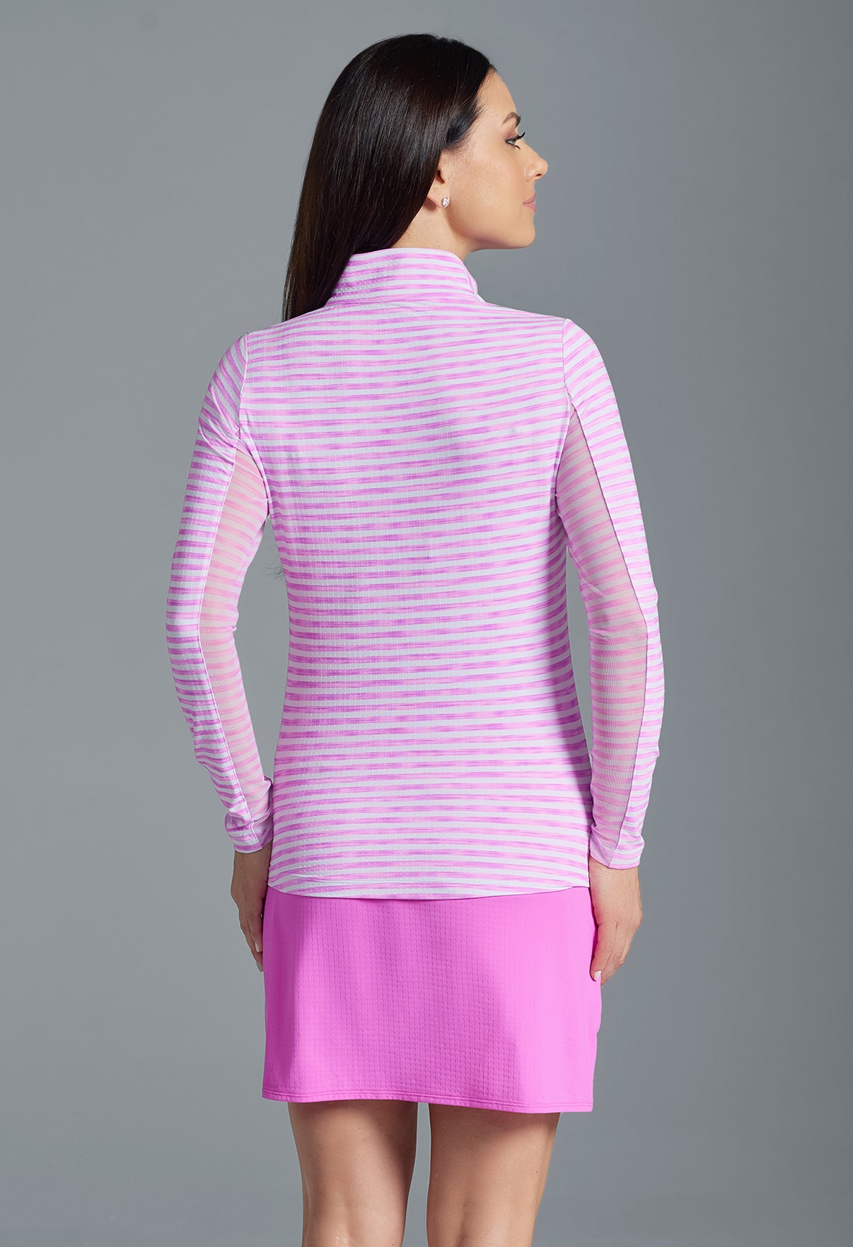 IBKÜL - Landon Stripe II Print Long Sleeve Mock Neck Top – 10164 - Color: Lt. Pink/White