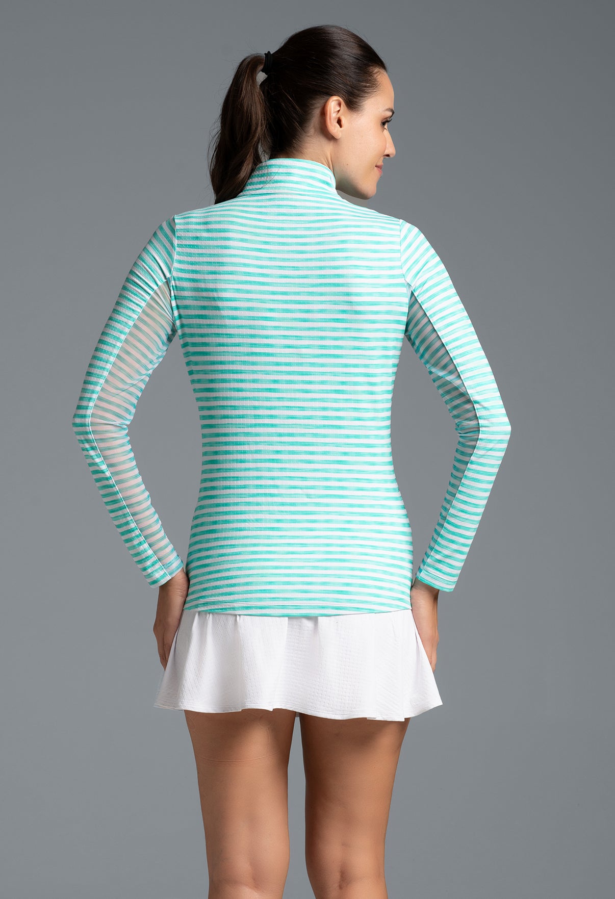 IBKÜL - Landon Stripe II Print Long Sleeve Mock Neck Top – 10164 - Color: Mint/White
