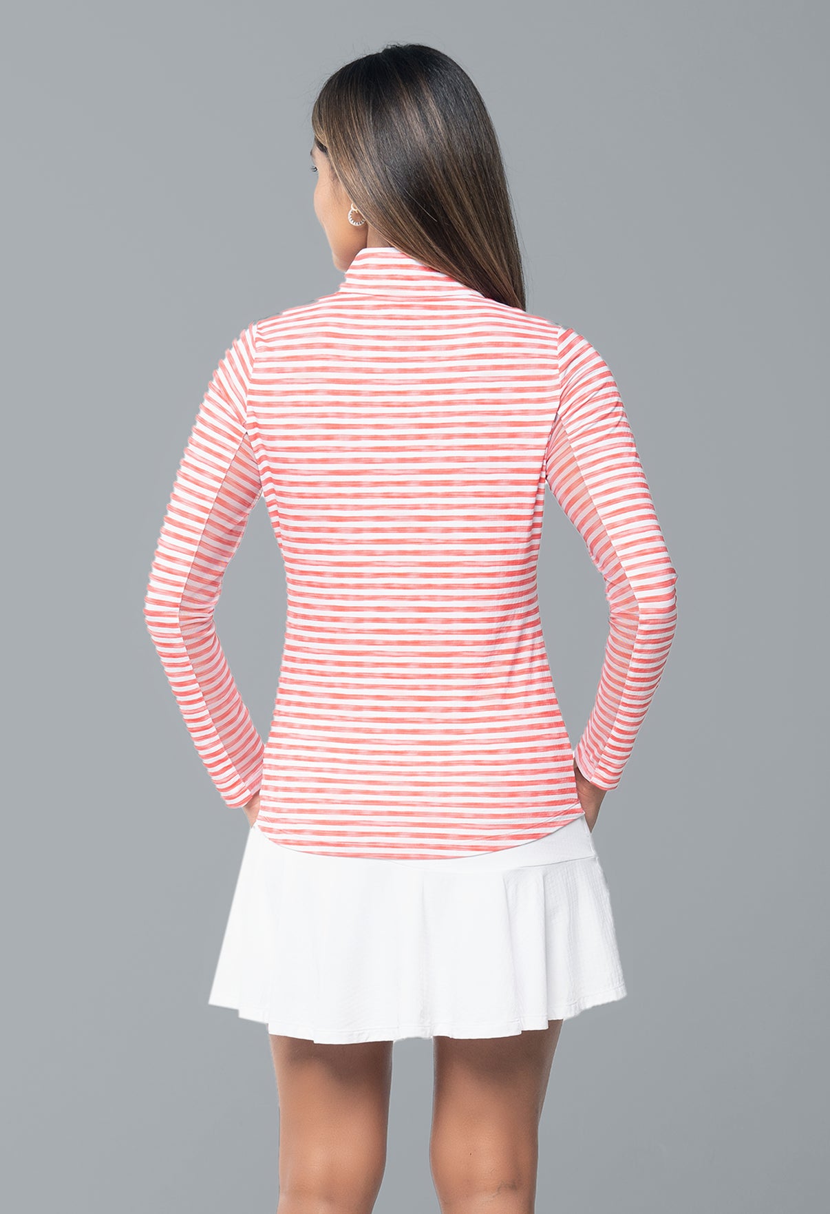 IBKÜL - Landon Stripe II Print Long Sleeve Mock Neck Top – 10164 - Color: Red/White