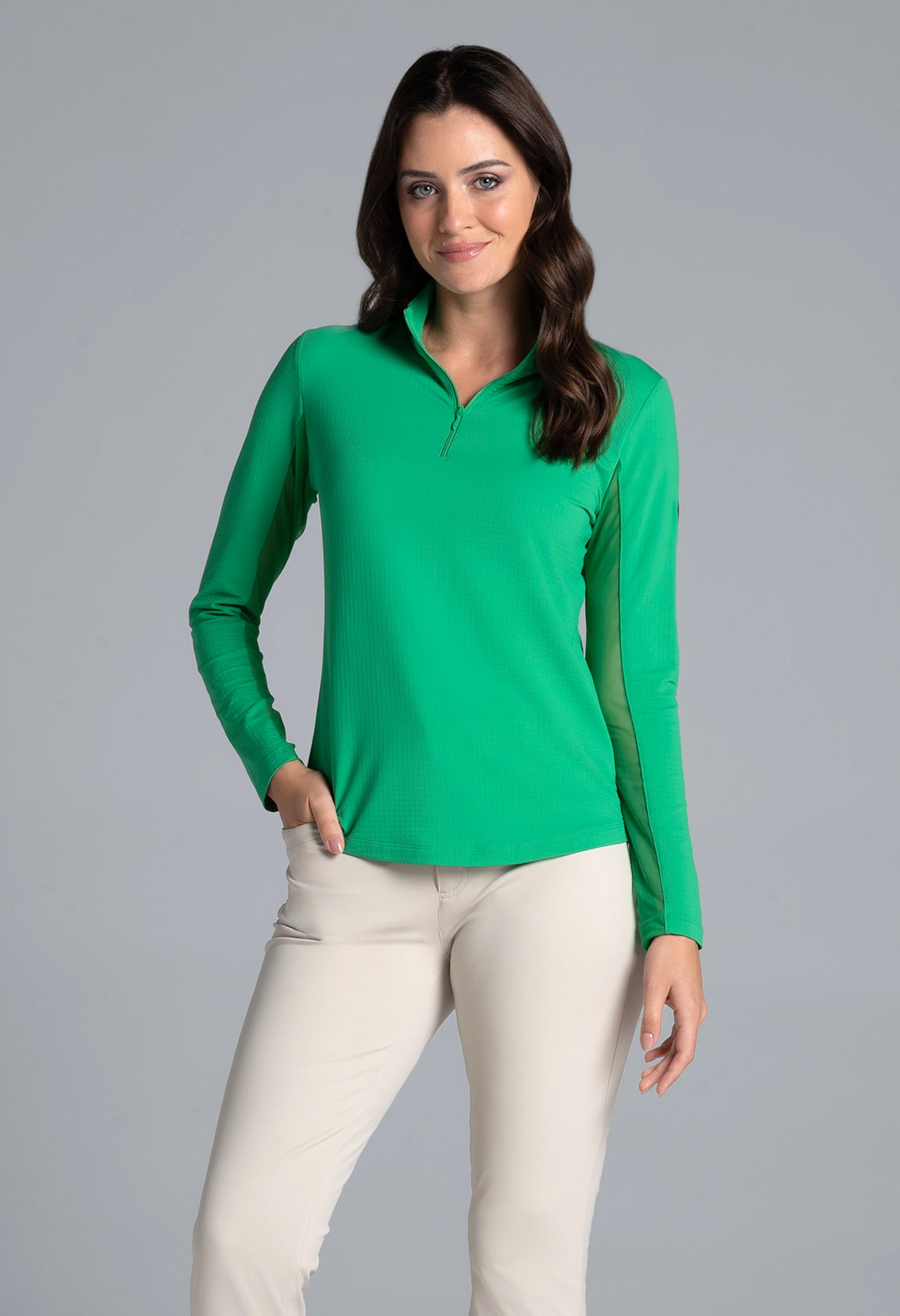 IBKÜL - Lucky Charm Print Long Sleeve Mock Neck Top – 10176 - Color: Green