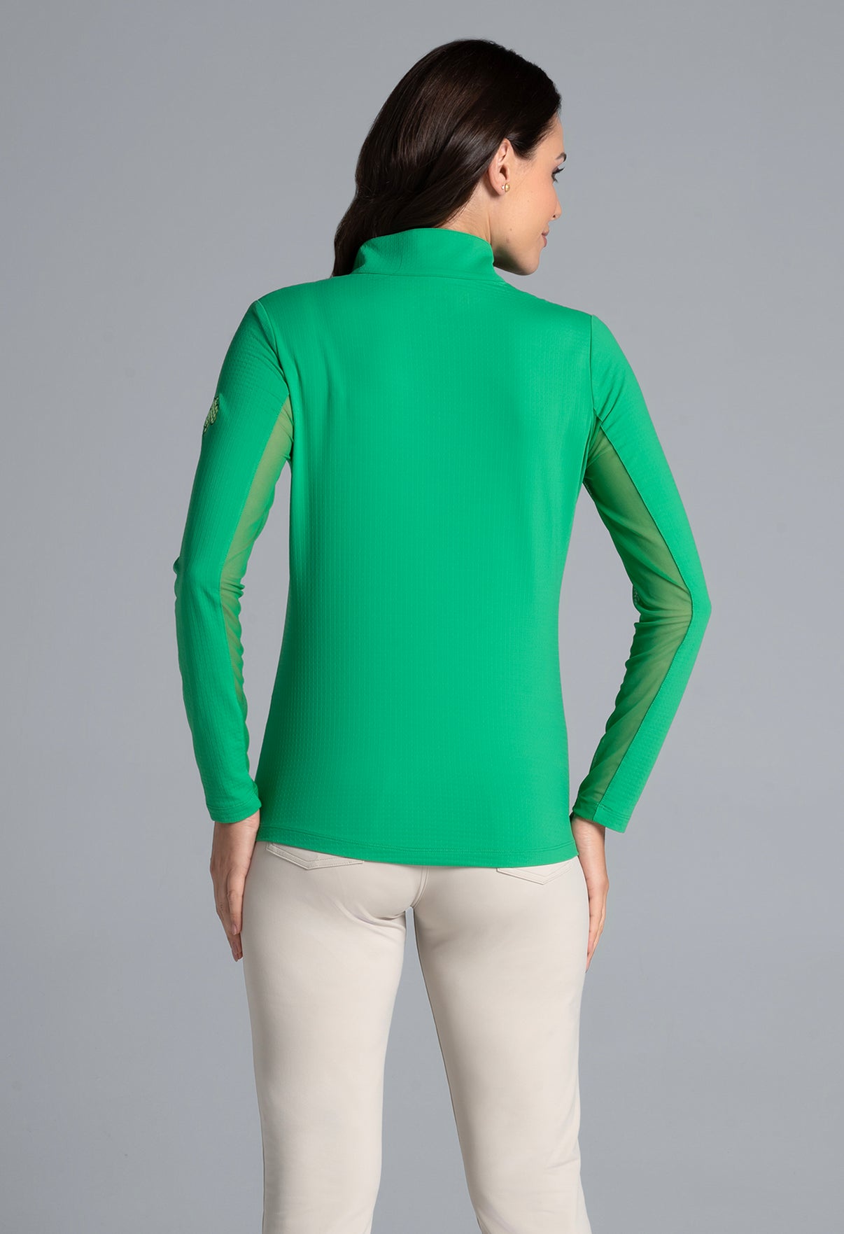 IBKÜL - Lucky Charm Print Long Sleeve Mock Neck Top – 10176 - Color: Green