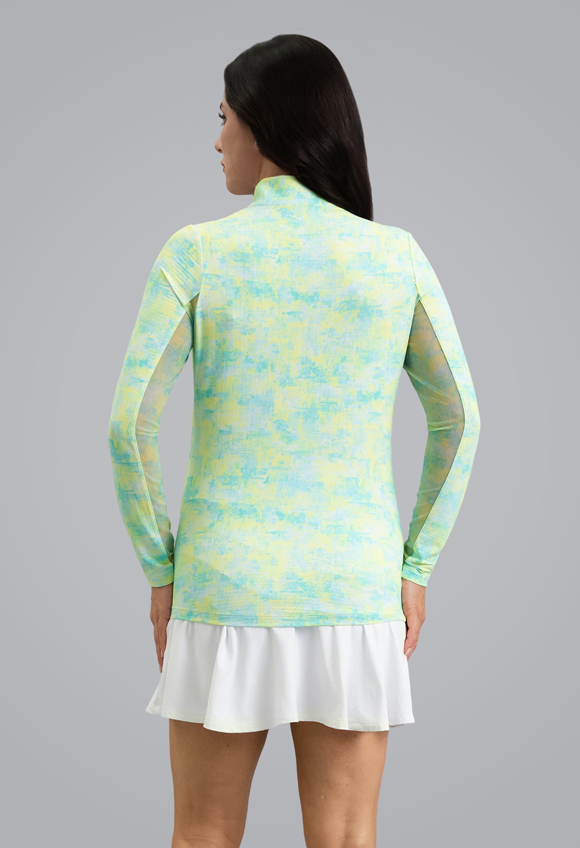 IBKÜL - Kate Long Sleeve Mock Neck Top - Color: Lemonade/Seafoam