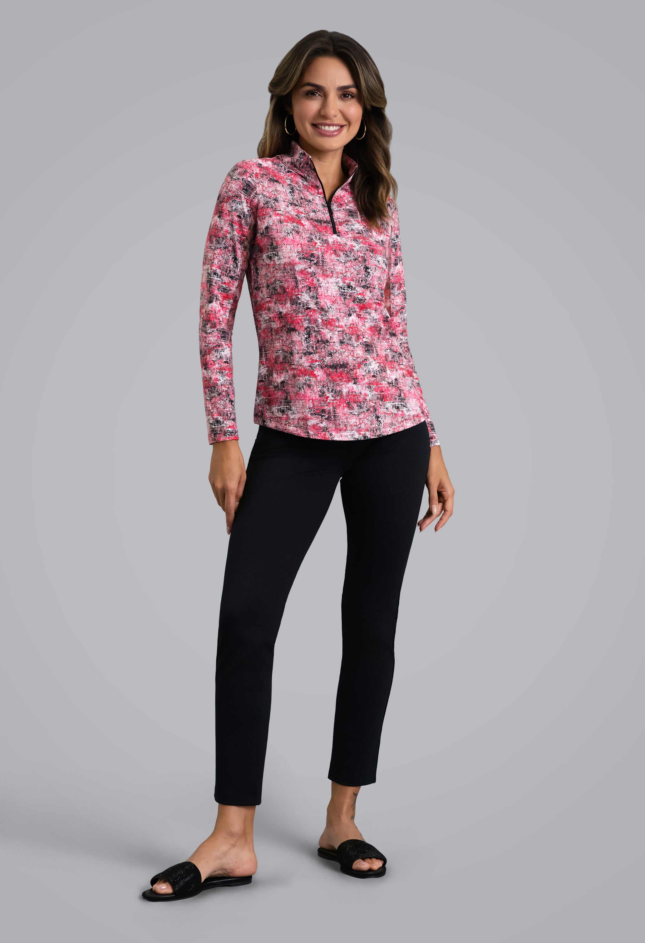 IBKÜL - Kate Long Sleeve Mock Neck Top - Color: Red/Black
