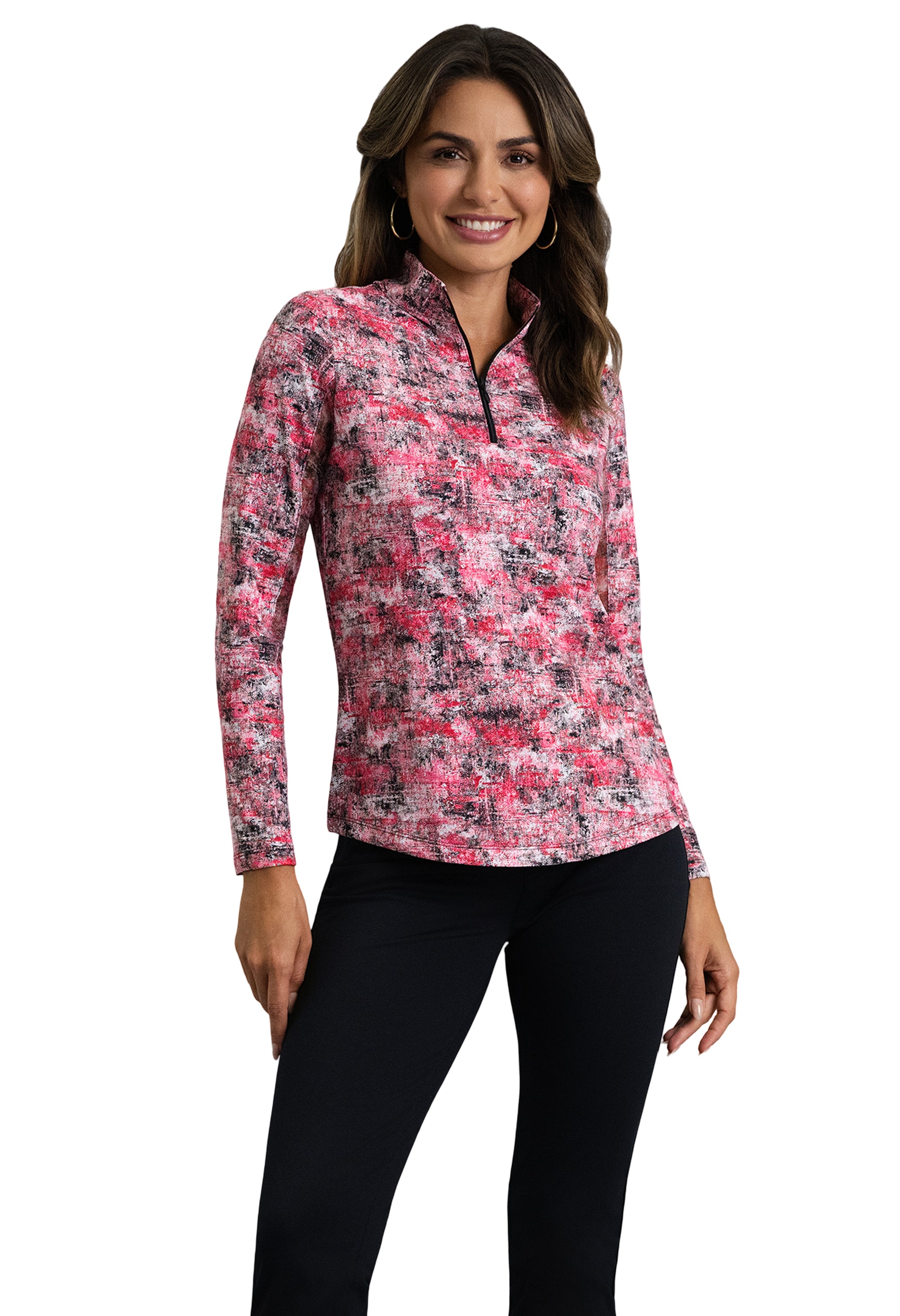 IBKÜL - Kate Long Sleeve Mock Neck Top - Color: Red/Black
