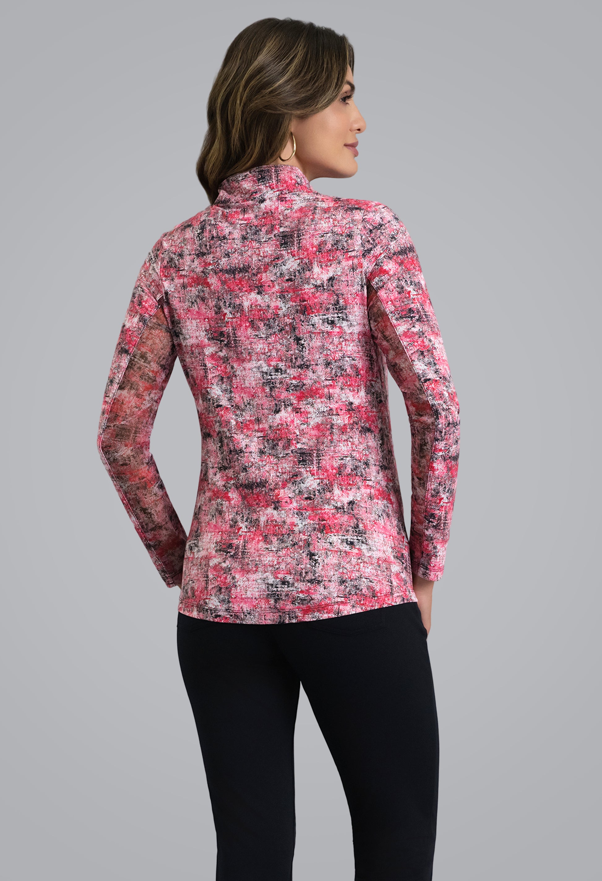 IBKÜL - Kate Long Sleeve Mock Neck Top - Color: Red/Black