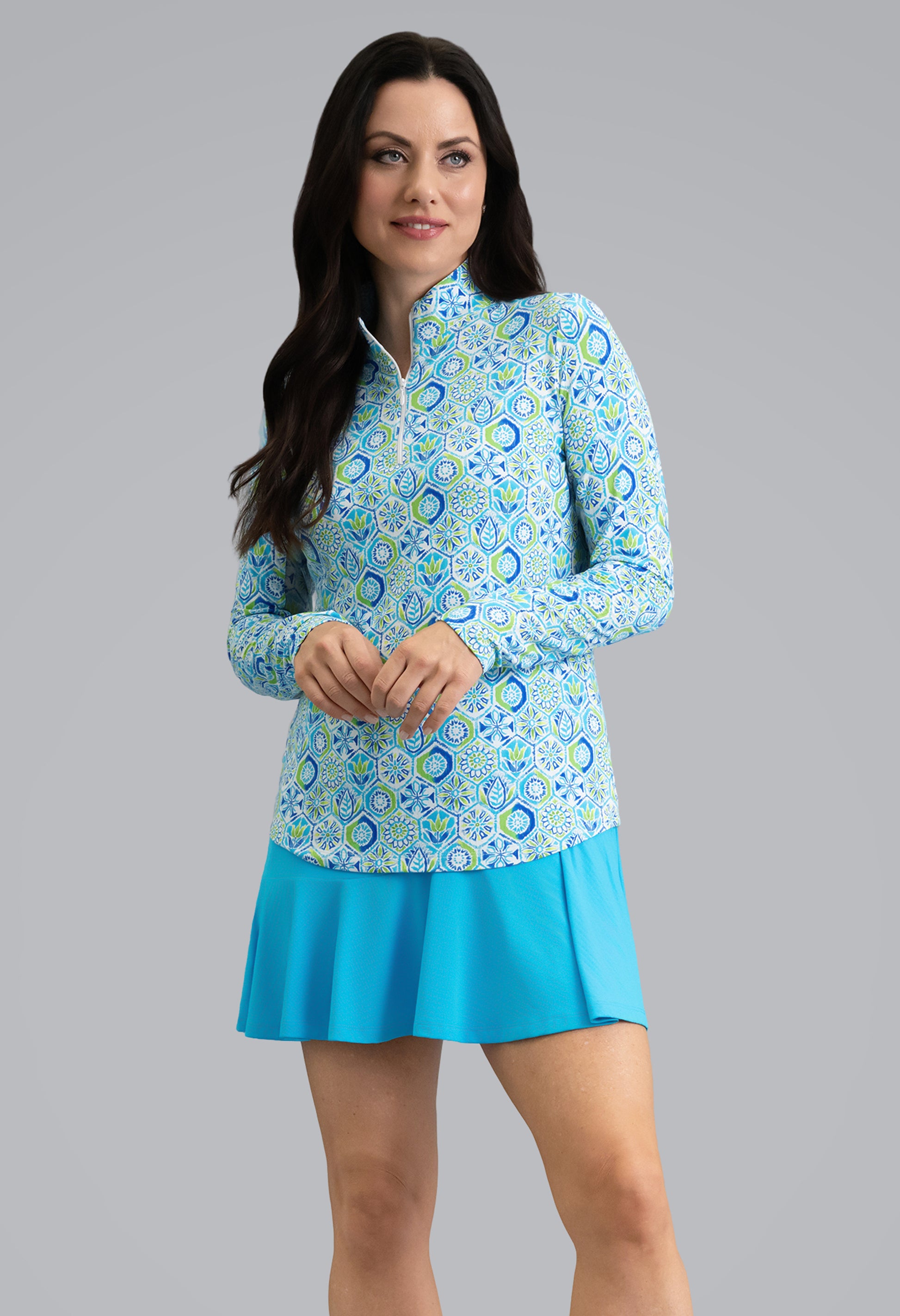 IBKÜL - Alexis Long Sleeve Mock Neck Top - Color: Lime Multi
