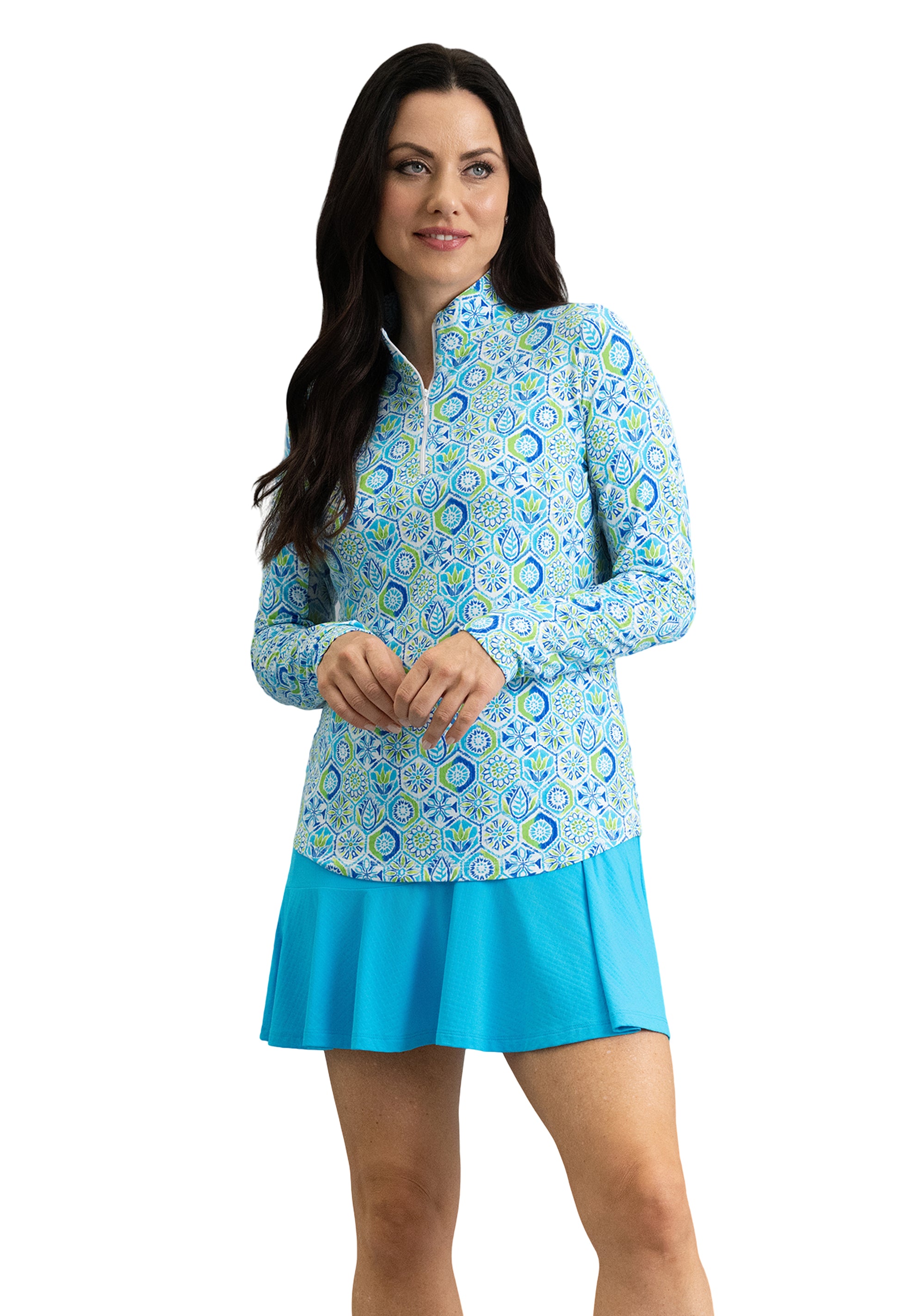 IBKÜL - Alexis Long Sleeve Mock Neck Top - Color: Lime Multi