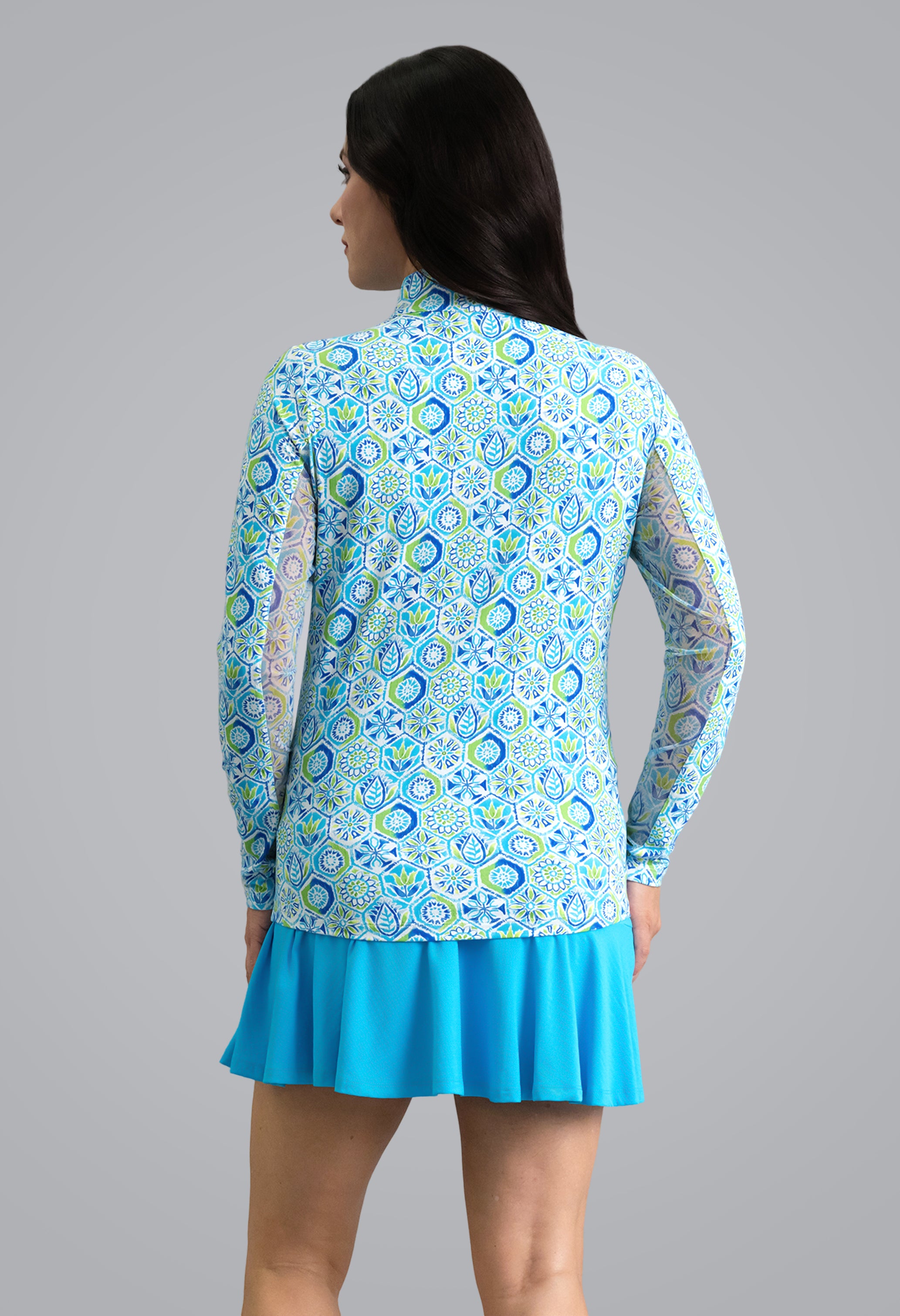 IBKÜL - Alexis Long Sleeve Mock Neck Top - Color: Lime Multi