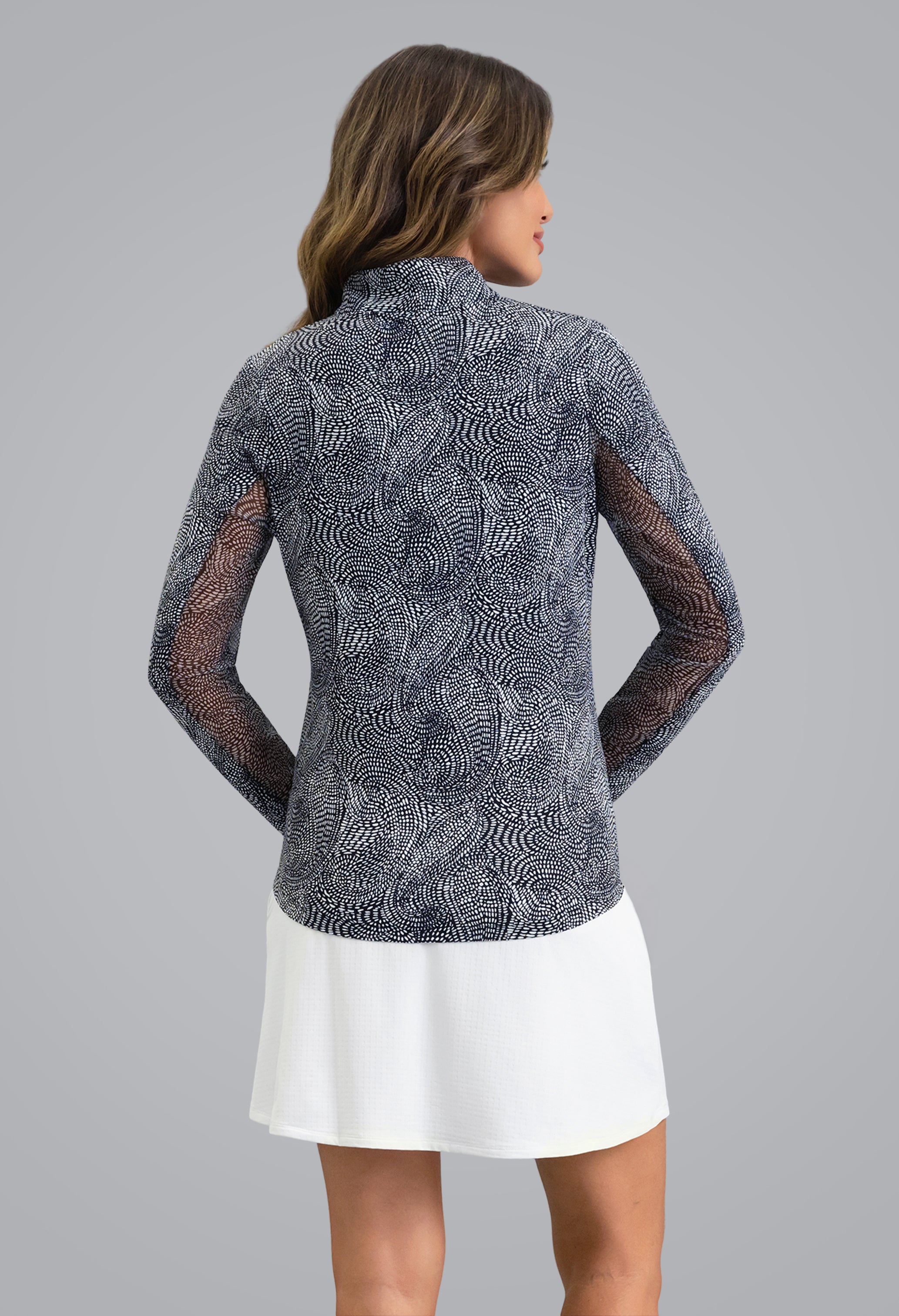 IBKÜL - Stephanie Long Sleeve Mock Neck Top - Color: Black/White