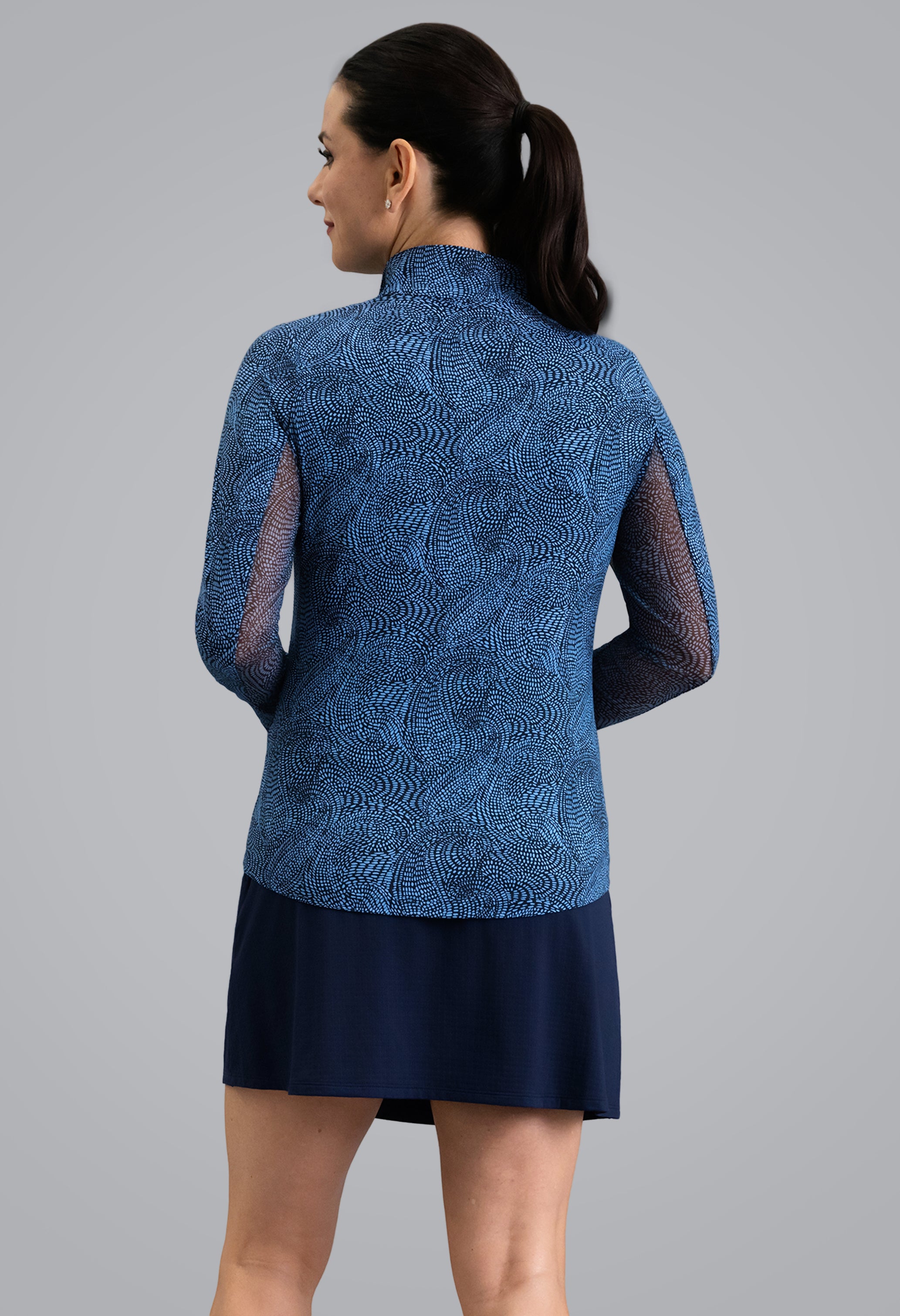 IBKÜL - Stephanie Long Sleeve Mock Neck Top - Color: Classic Navy/Peri
