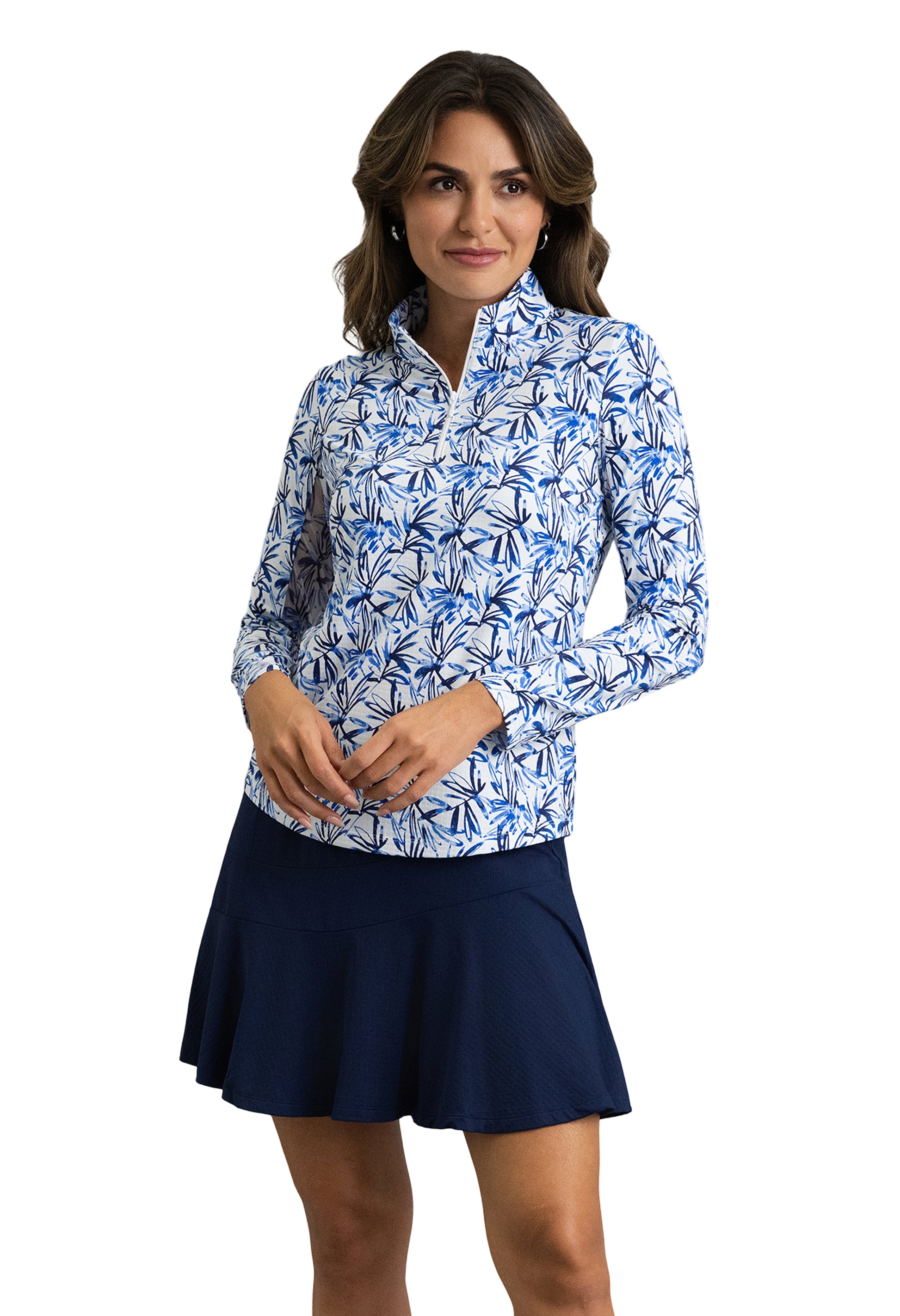 IBKÜL - Norma Long Sleeve Mock Neck Top - Color: Peri
