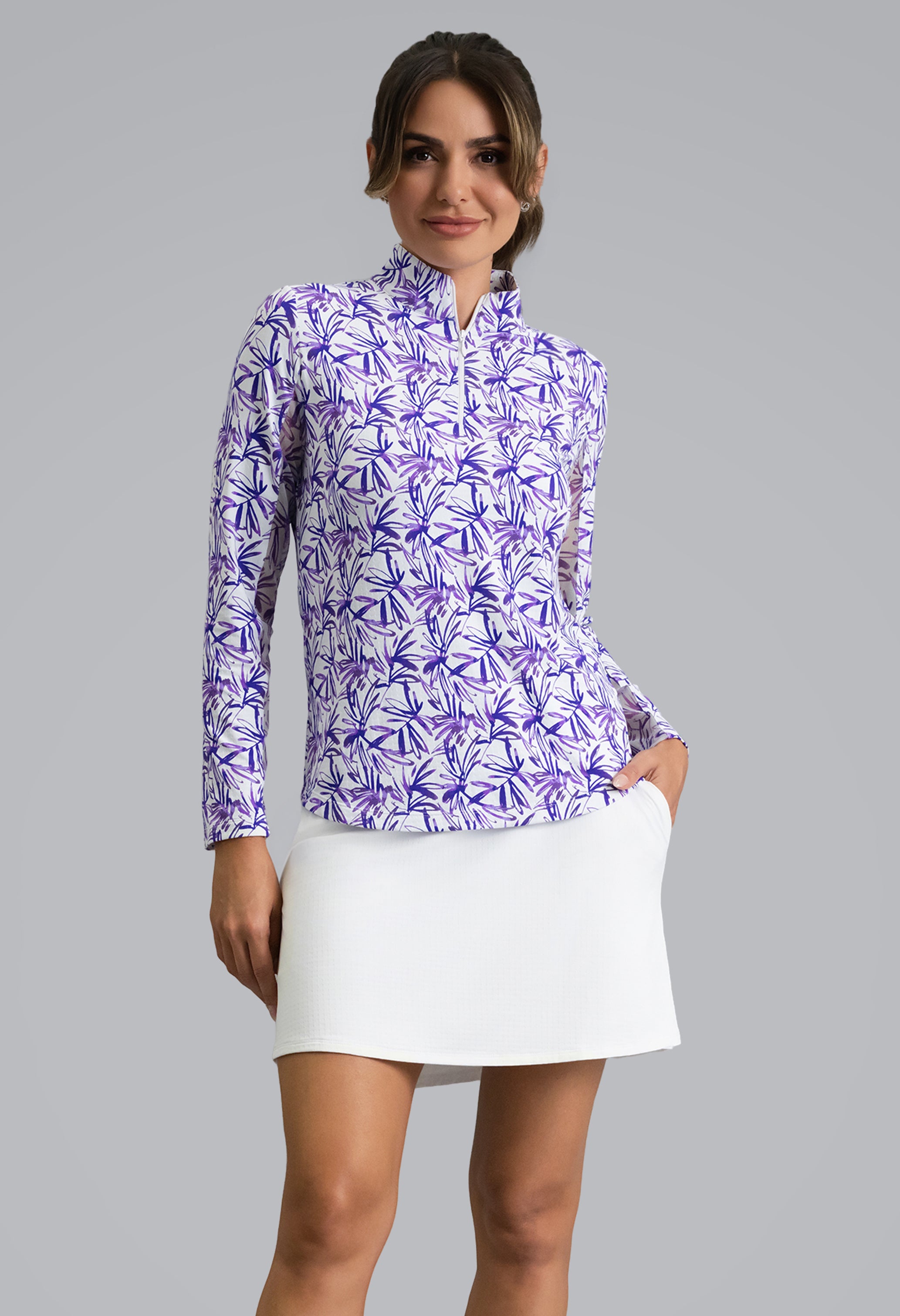 IBKÜL - Norma Long Sleeve Mock Neck Top - Color: Plum